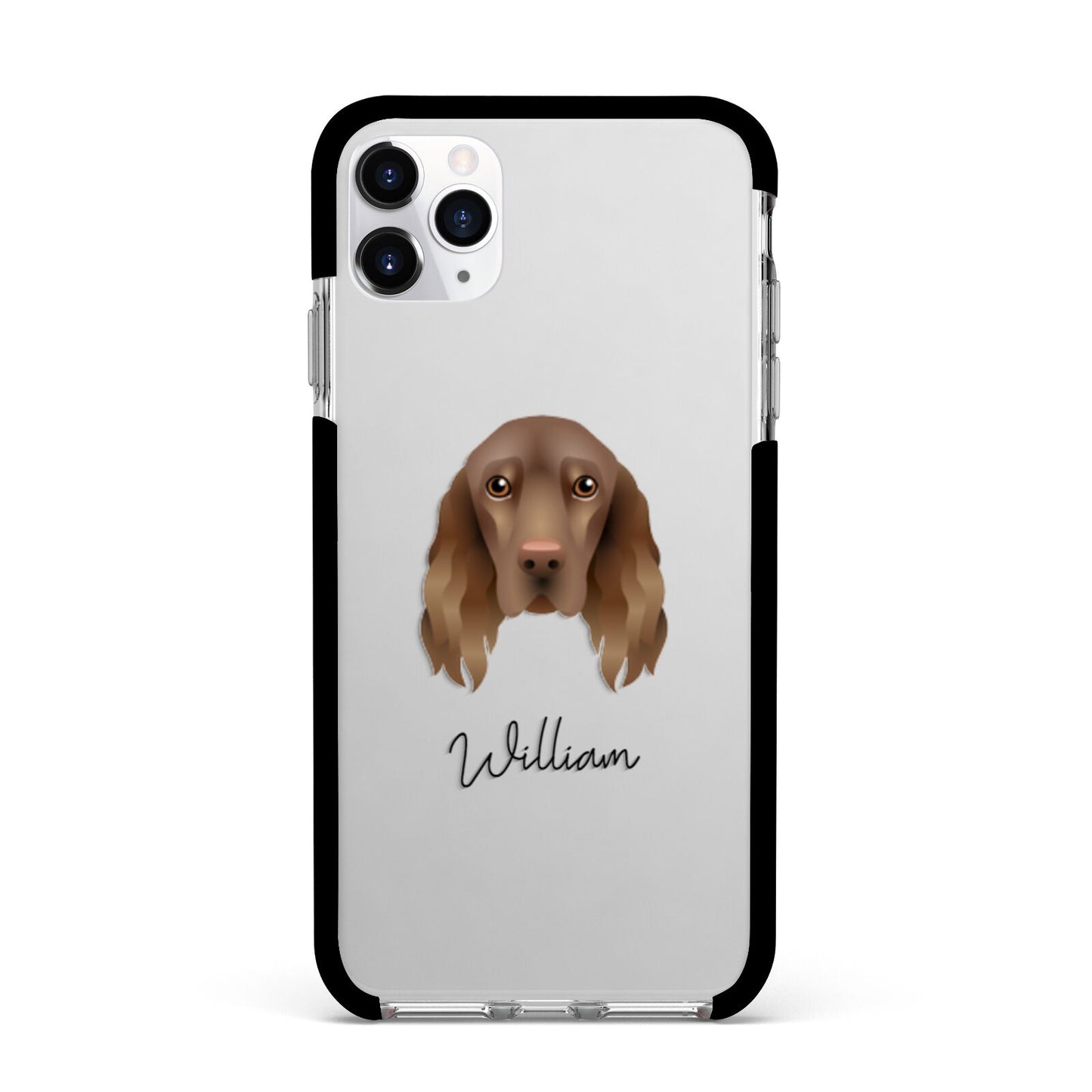 Field Spaniel Personalised Apple iPhone 11 Pro Max in Silver with Black Impact Case