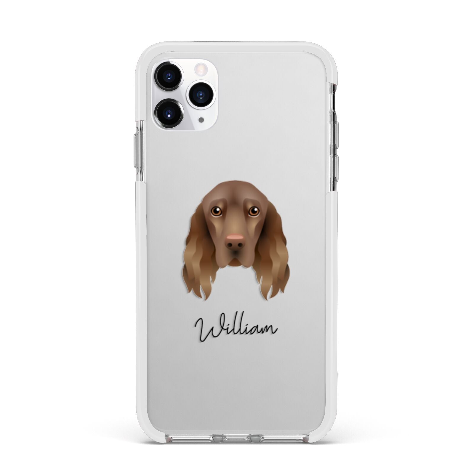 Field Spaniel Personalised Apple iPhone 11 Pro Max in Silver with White Impact Case