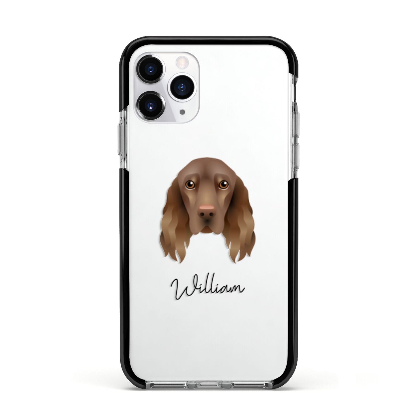 Field Spaniel Personalised Apple iPhone 11 Pro in Silver with Black Impact Case