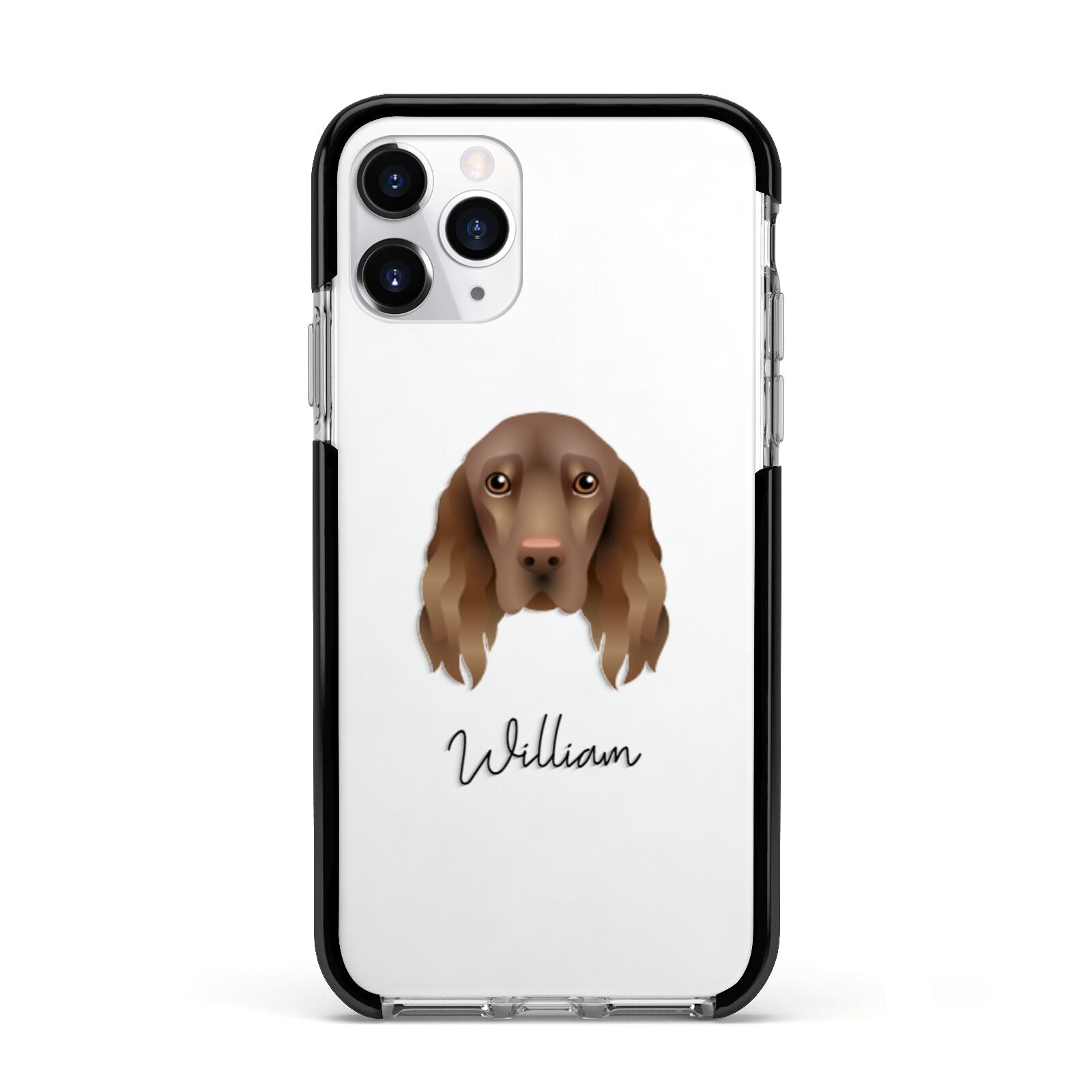 Field Spaniel Personalised Apple iPhone 11 Pro in Silver with Black Impact Case