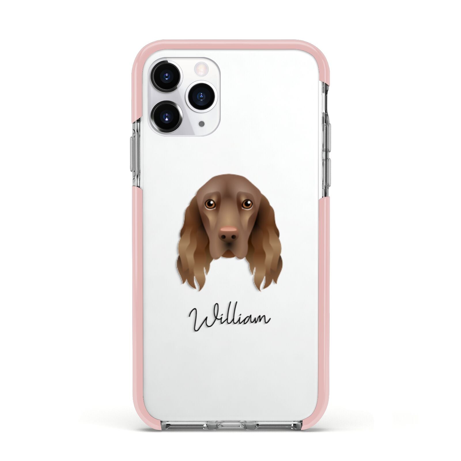 Field Spaniel Personalised Apple iPhone 11 Pro in Silver with Pink Impact Case