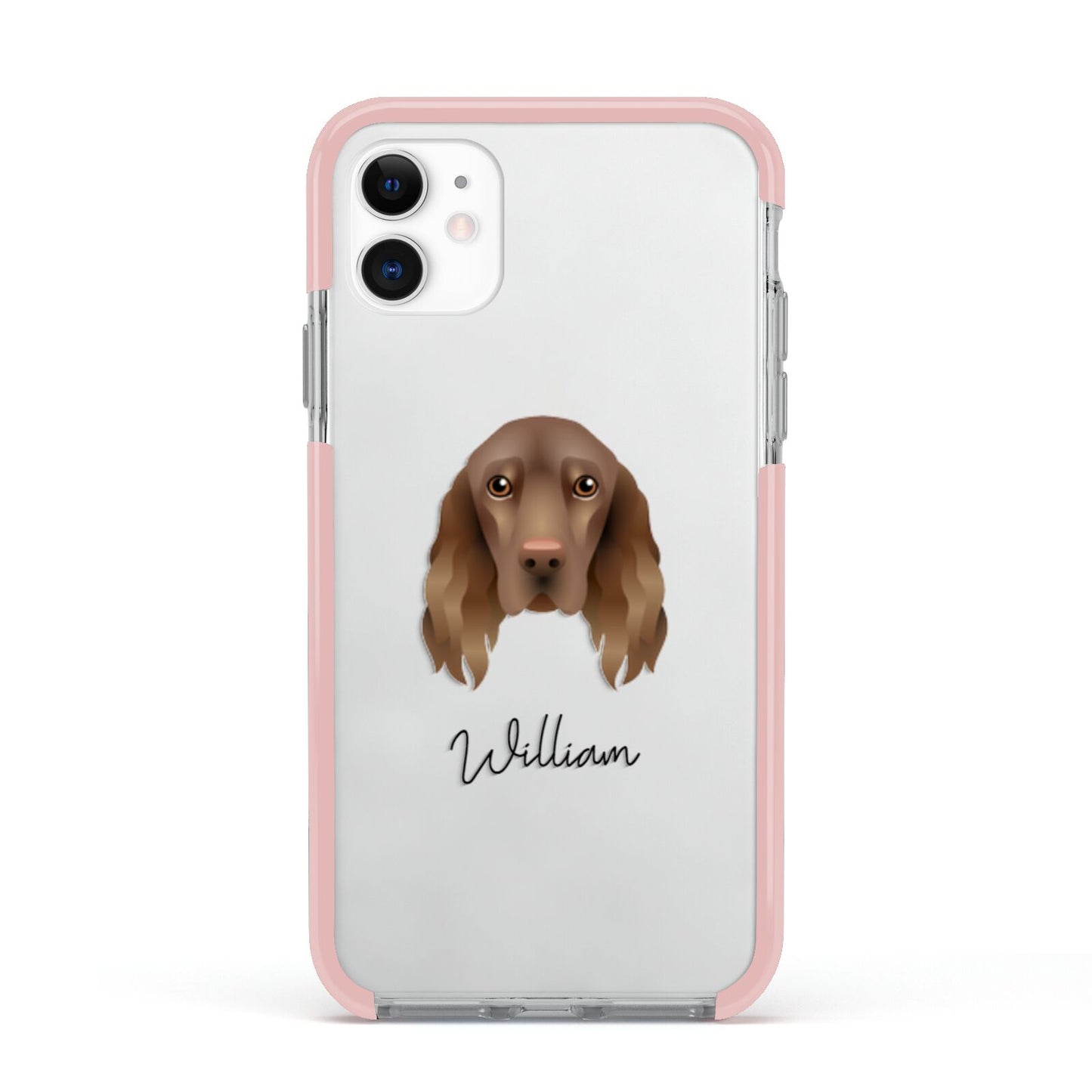 Field Spaniel Personalised Apple iPhone 11 in White with Pink Impact Case