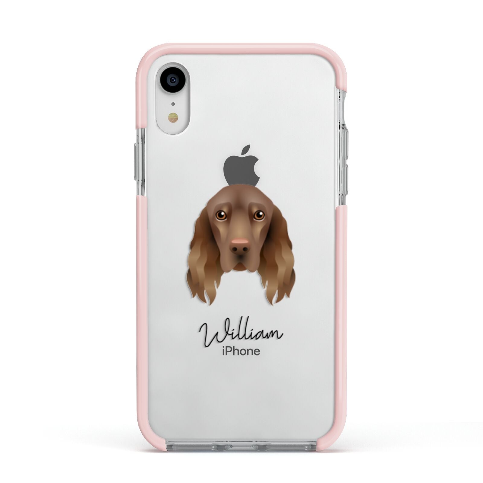 Field Spaniel Personalised Apple iPhone XR Impact Case Pink Edge on Silver Phone