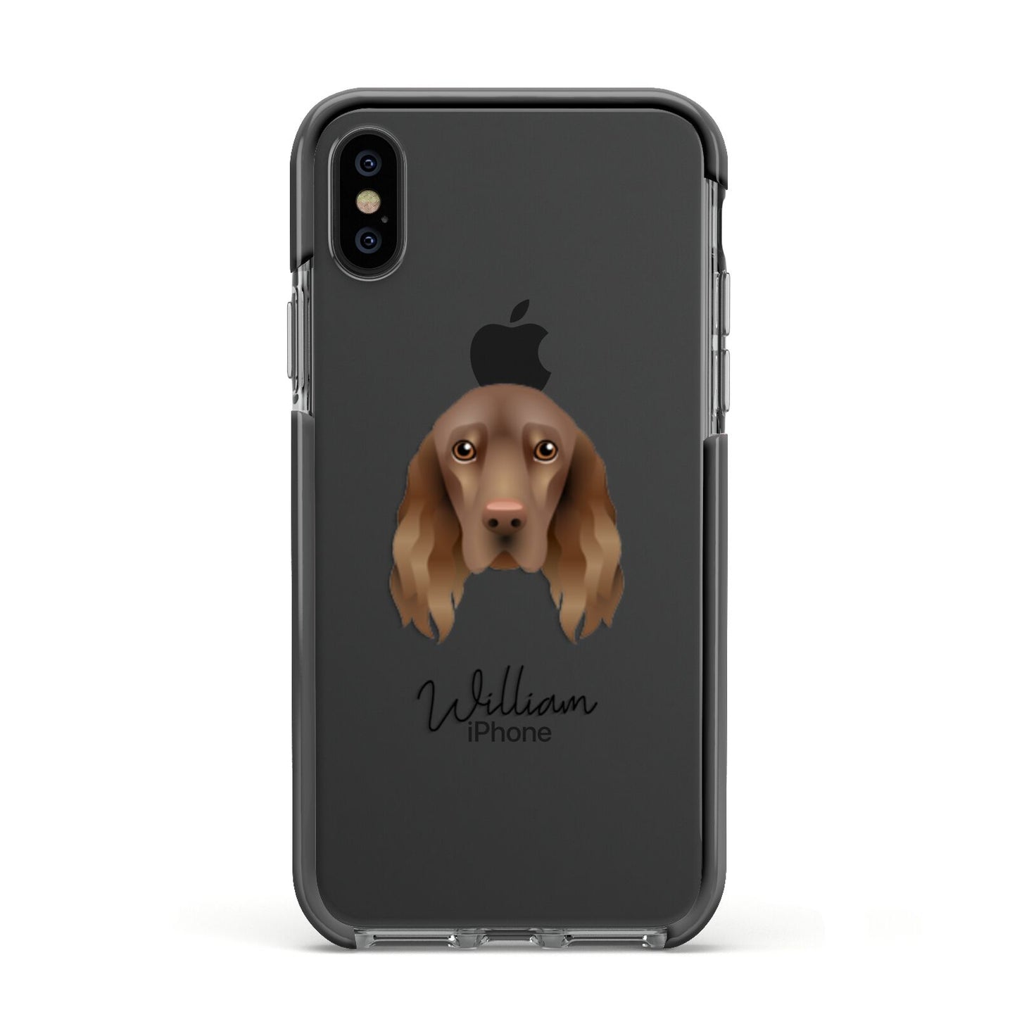 Field Spaniel Personalised Apple iPhone Xs Impact Case Black Edge on Black Phone