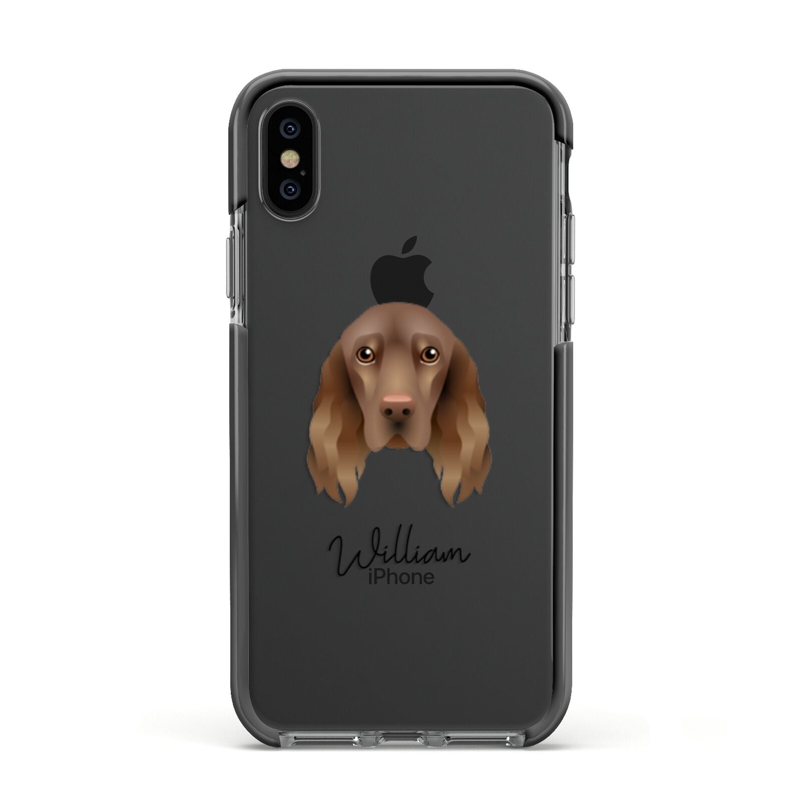 Field Spaniel Personalised Apple iPhone Xs Impact Case Black Edge on Black Phone