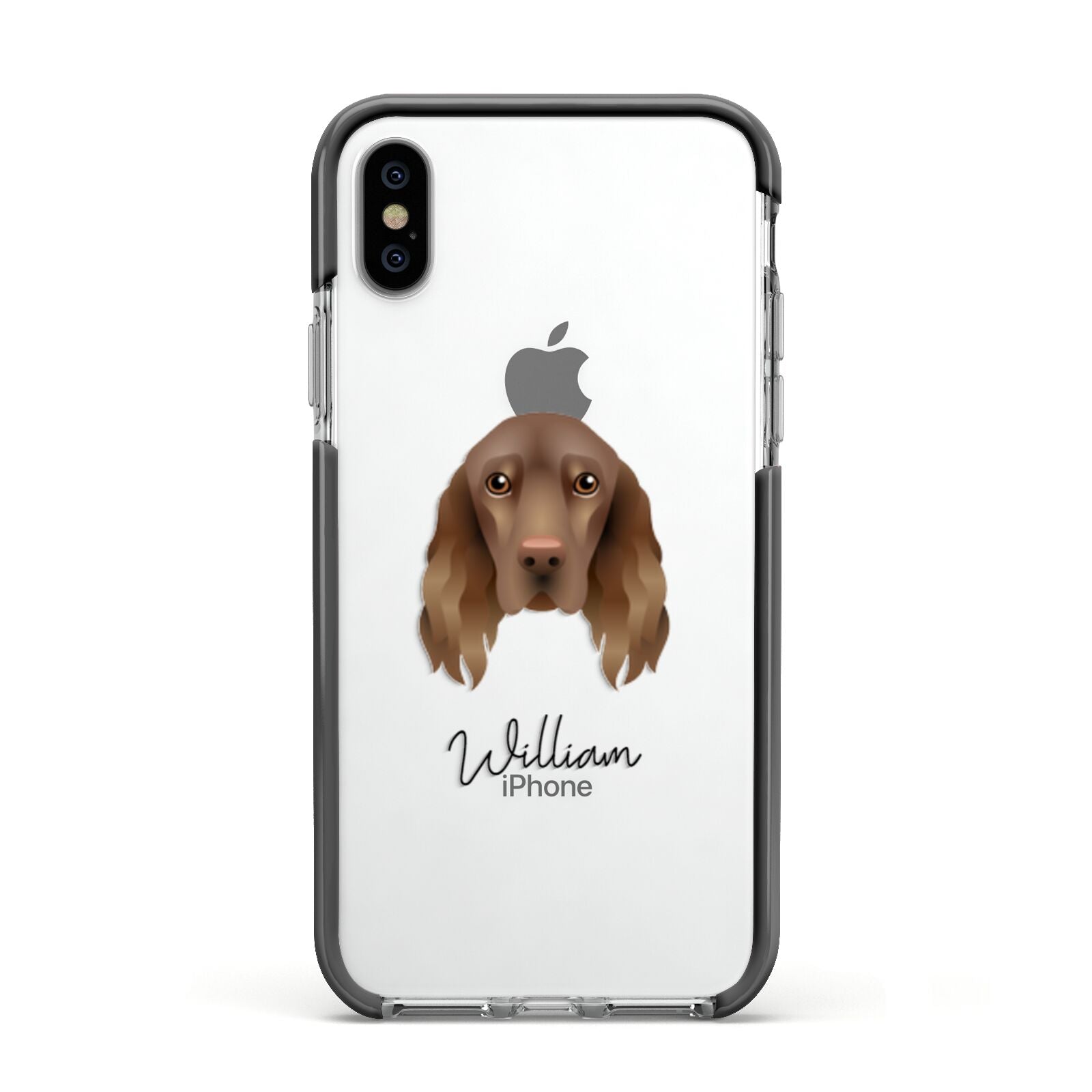 Field Spaniel Personalised Apple iPhone Xs Impact Case Black Edge on Silver Phone