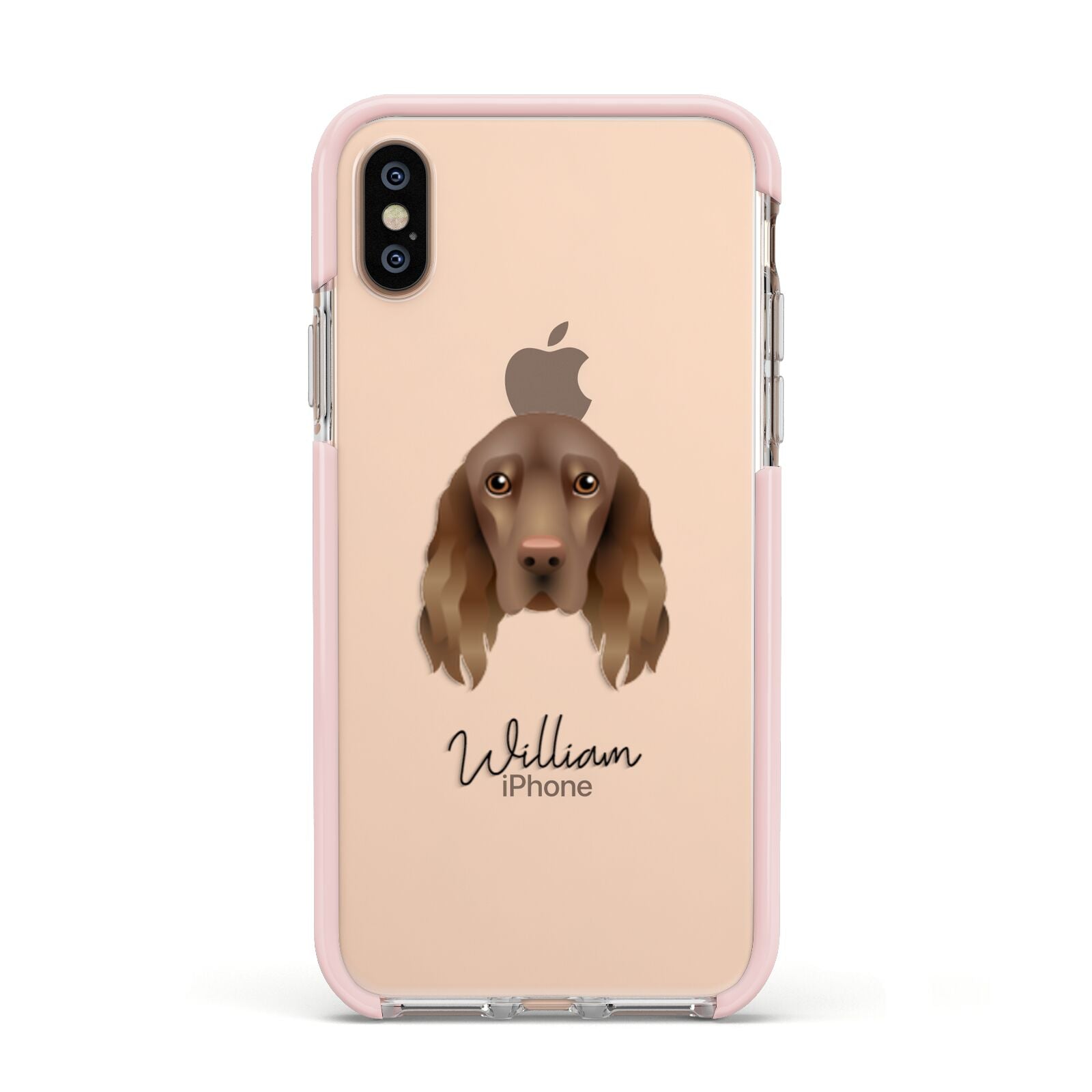 Field Spaniel Personalised Apple iPhone Xs Impact Case Pink Edge on Gold Phone