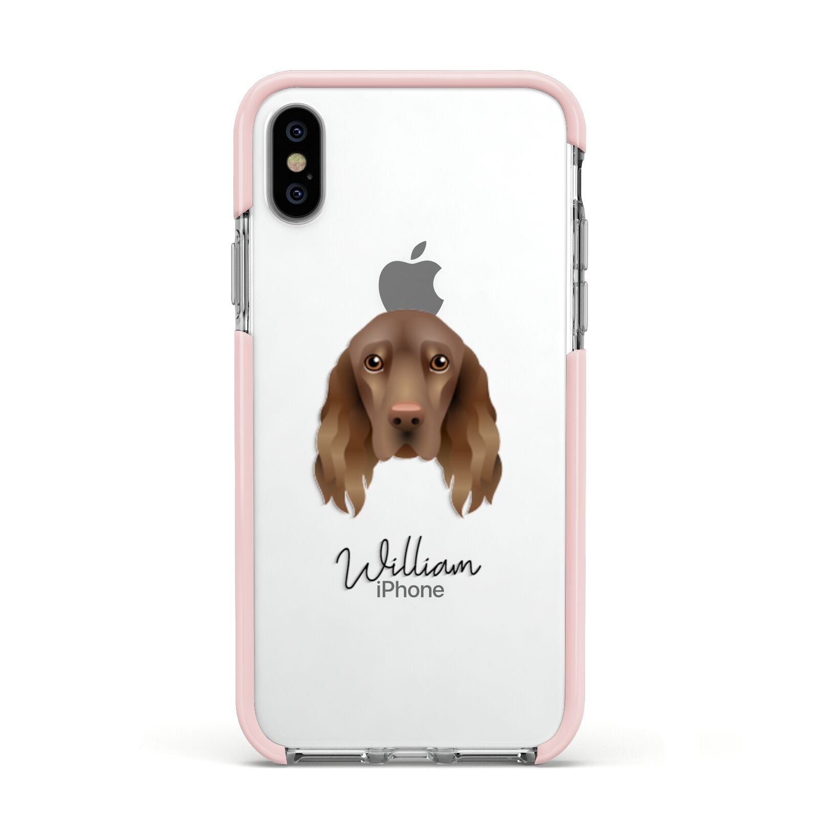 Field Spaniel Personalised Apple iPhone Xs Impact Case Pink Edge on Silver Phone