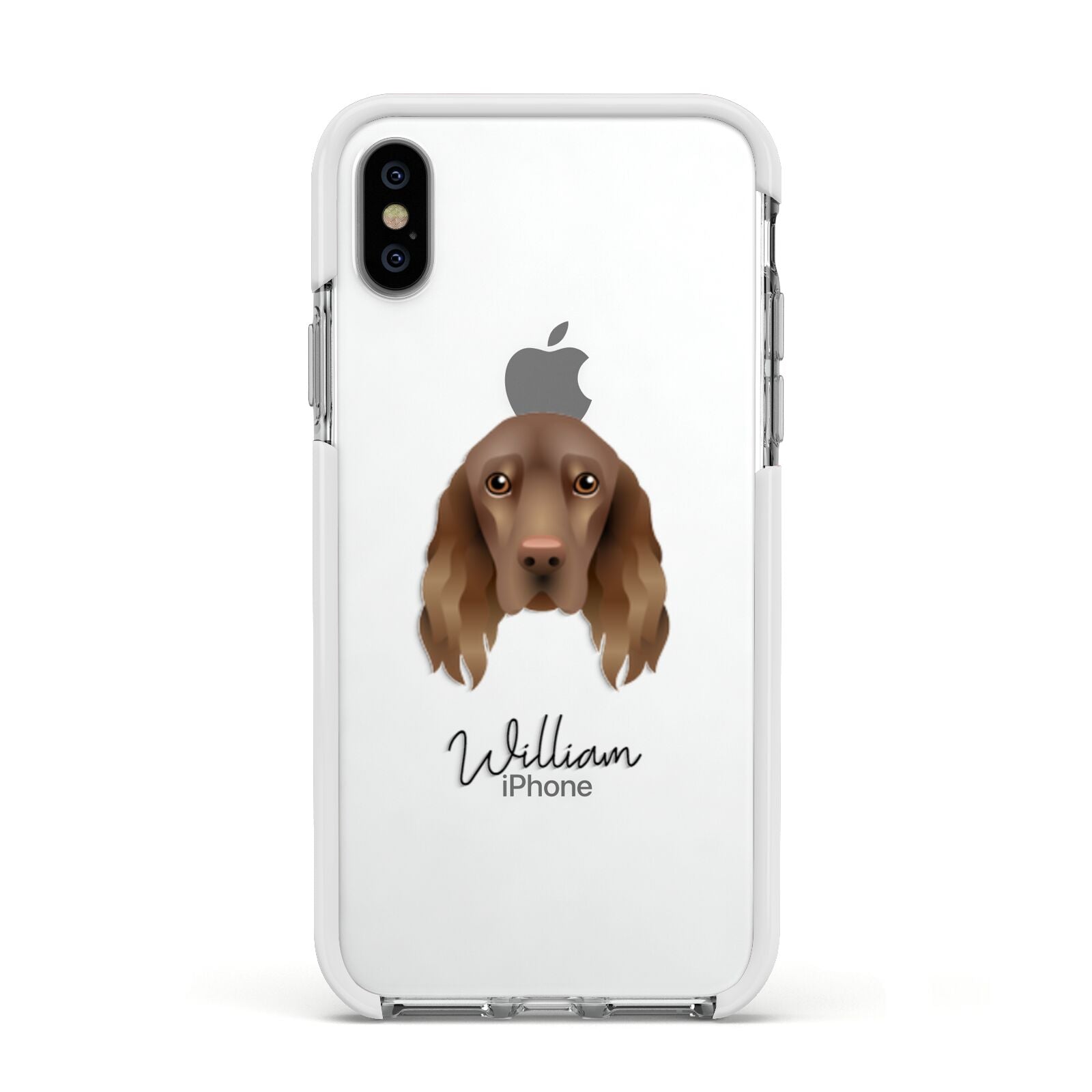 Field Spaniel Personalised Apple iPhone Xs Impact Case White Edge on Silver Phone