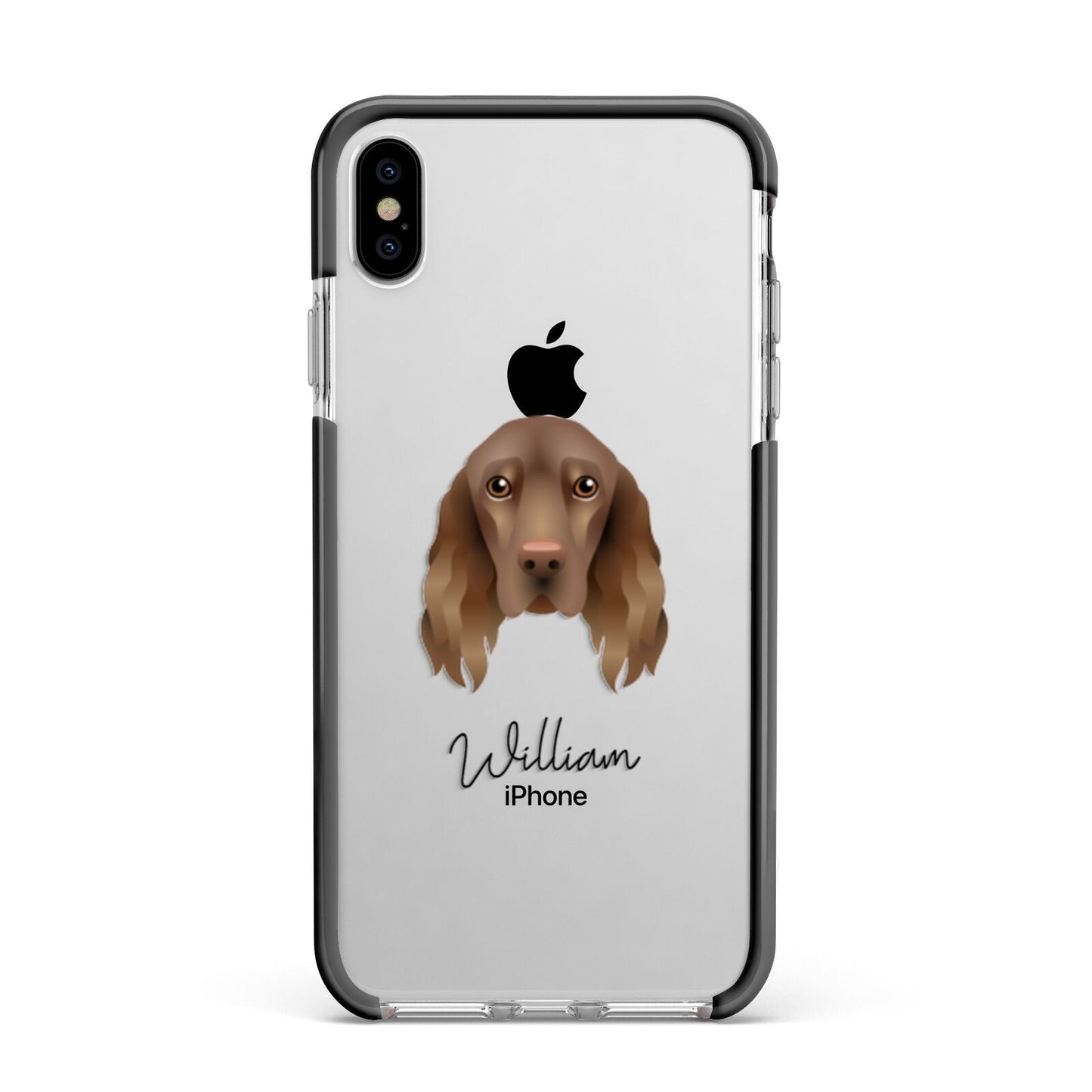 Field Spaniel Personalised Apple iPhone Xs Max Impact Case Black Edge on Silver Phone