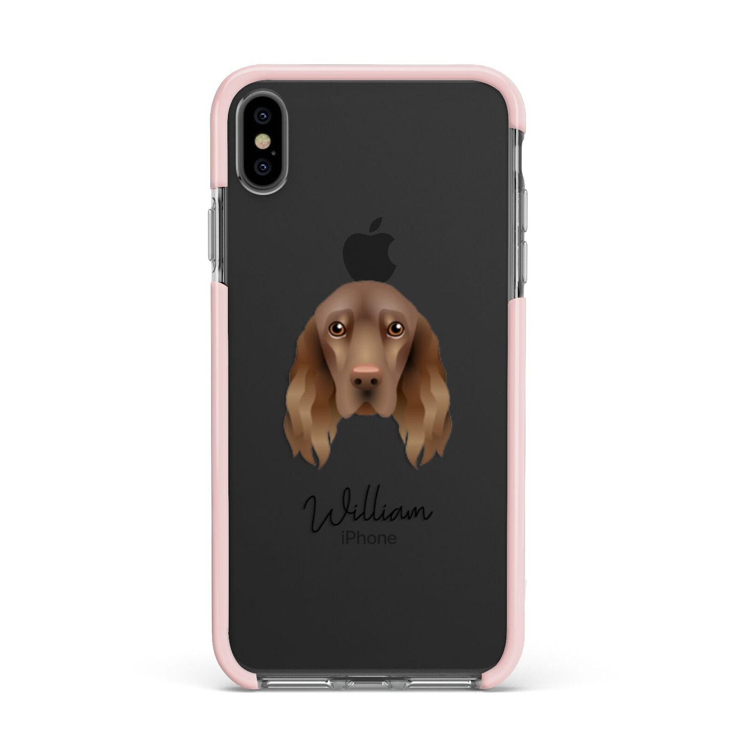 Field Spaniel Personalised Apple iPhone Xs Max Impact Case Pink Edge on Black Phone