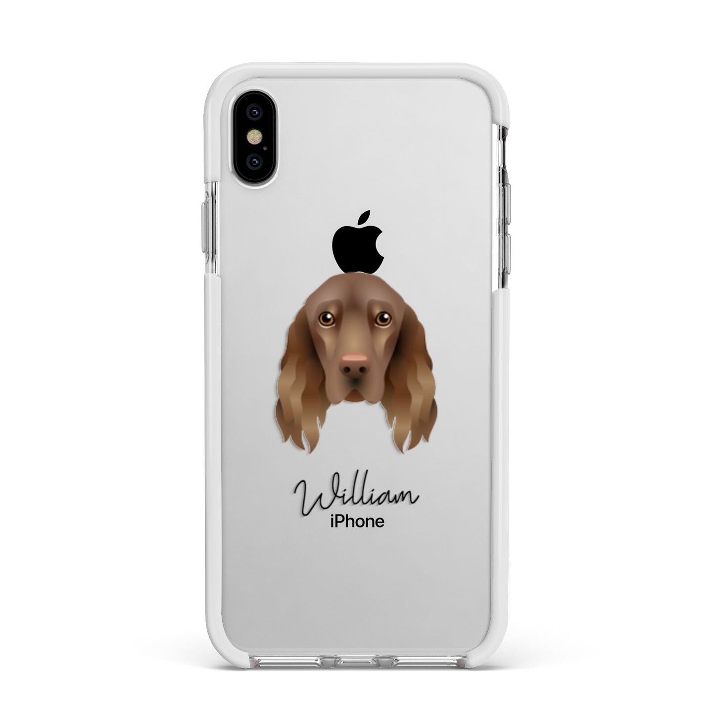 Field Spaniel Personalised Apple iPhone Xs Max Impact Case White Edge on Silver Phone