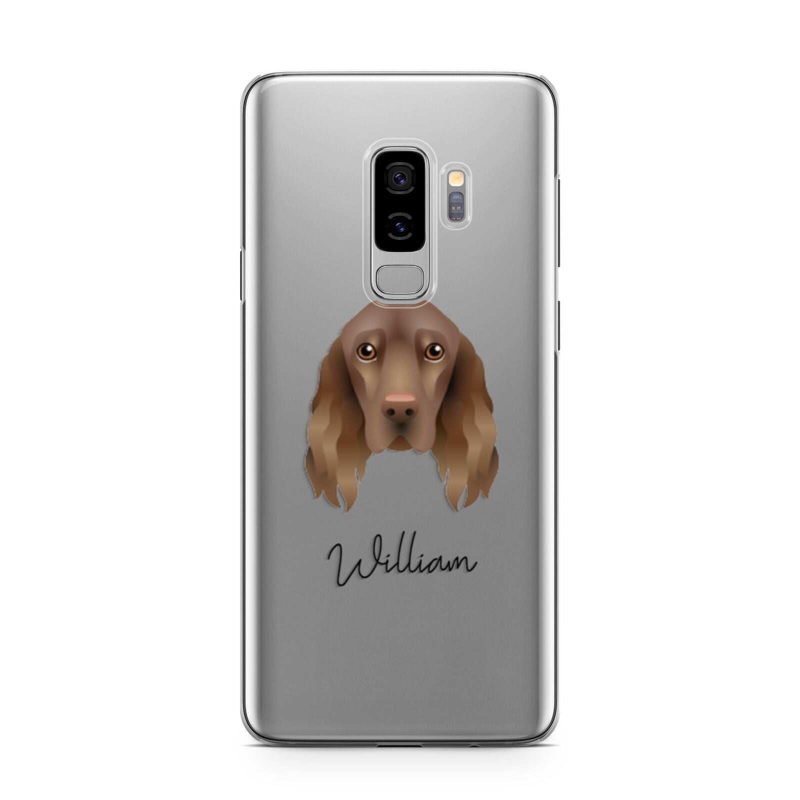Field Spaniel Personalised Samsung Galaxy S9 Plus Case on Silver phone
