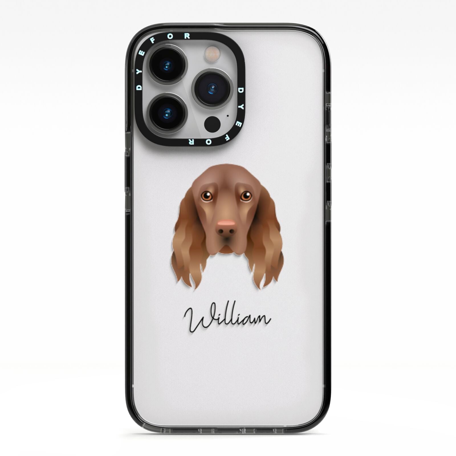 Field Spaniel Personalised iPhone 13 Pro Black Impact Case on Silver phone