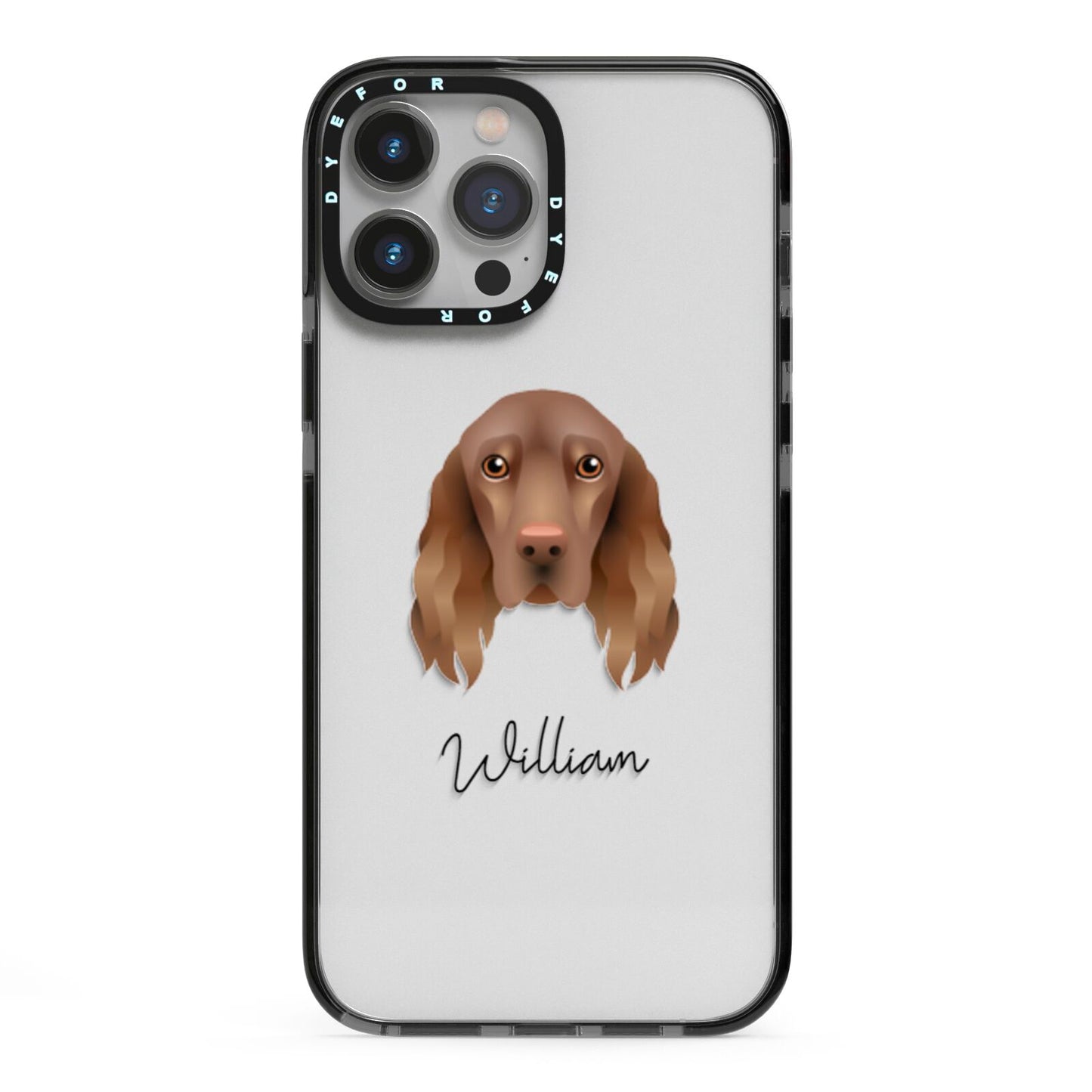 Field Spaniel Personalised iPhone 13 Pro Max Black Impact Case on Silver phone