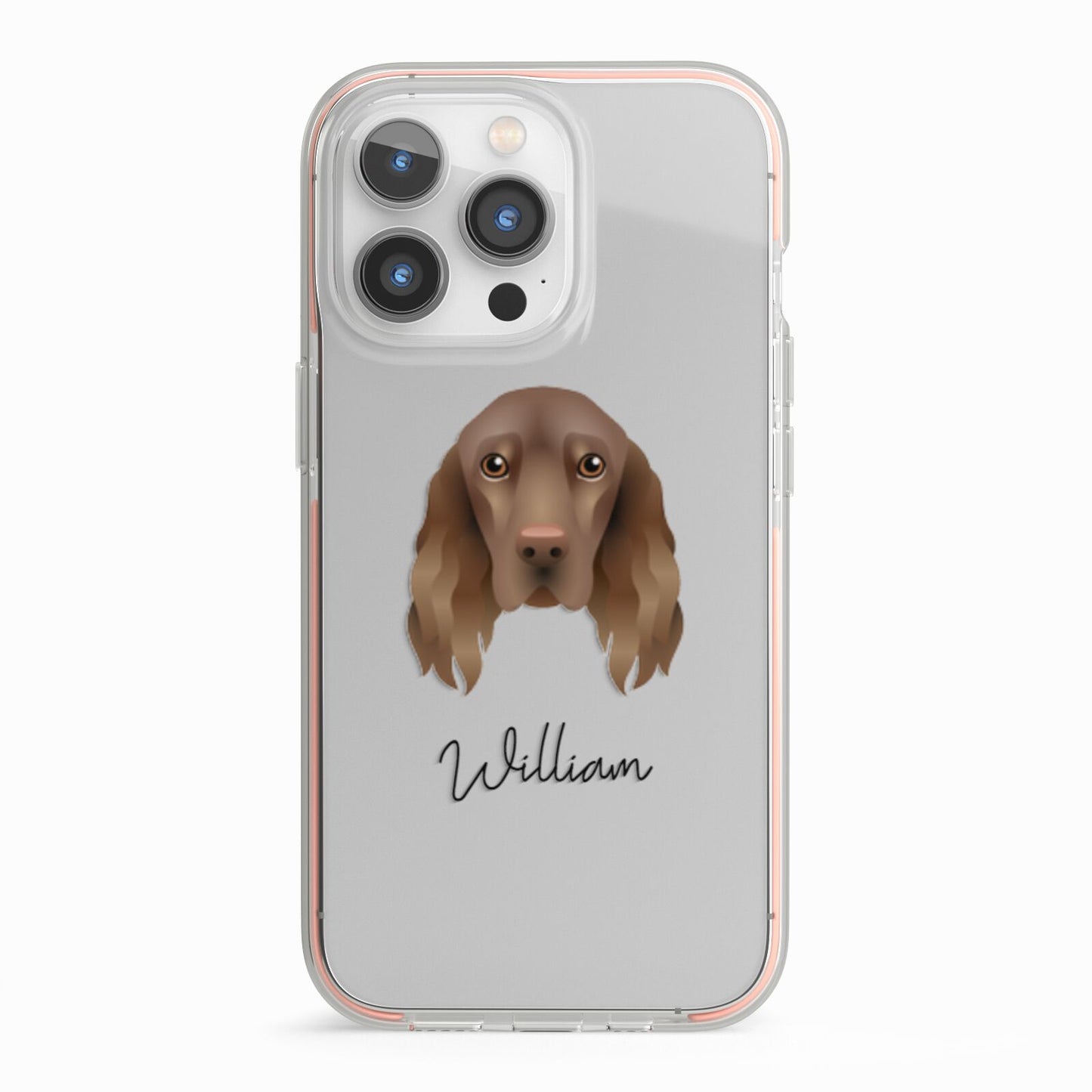 Field Spaniel Personalised iPhone 13 Pro TPU Impact Case with Pink Edges