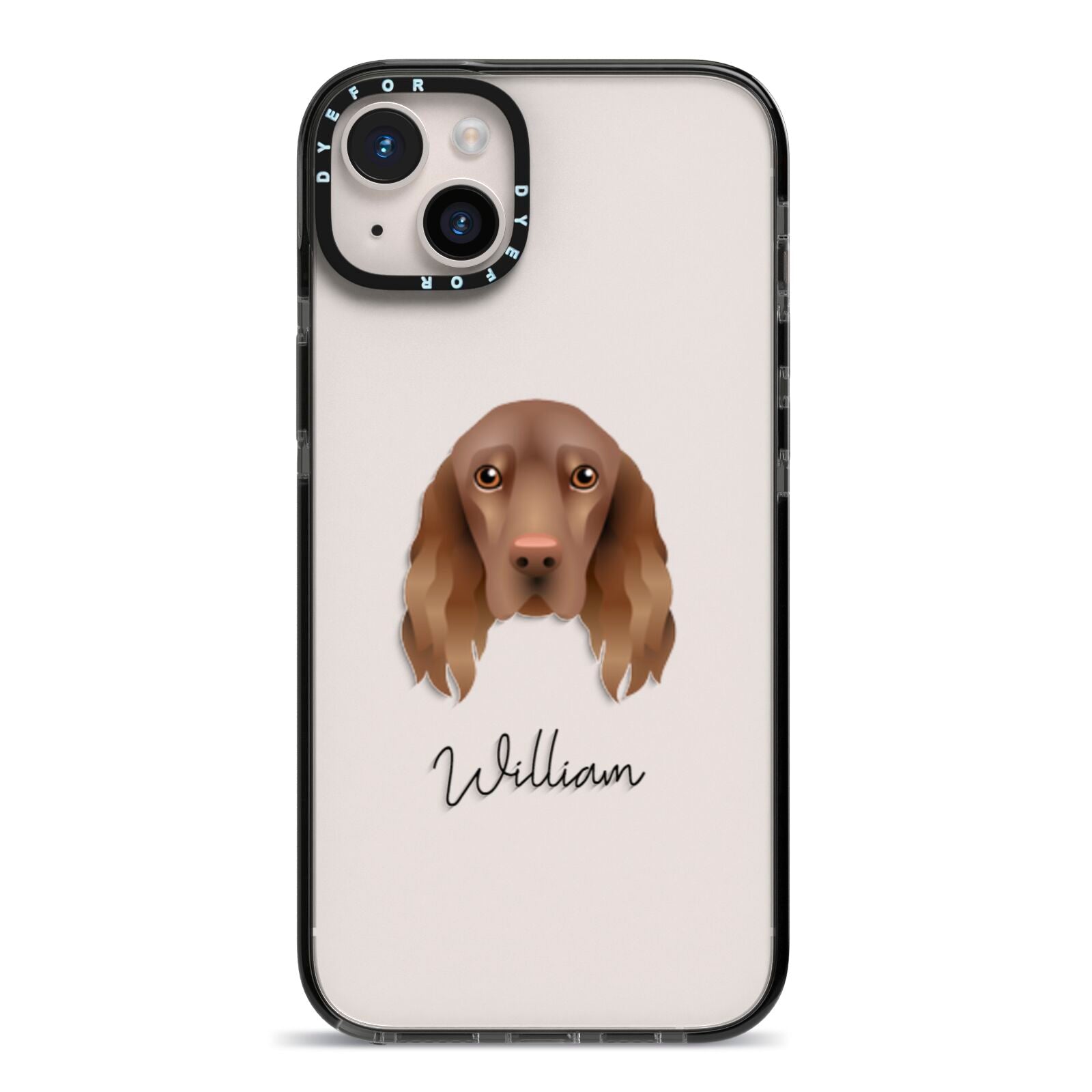 Field Spaniel Personalised iPhone 14 Plus Black Impact Case on Silver phone