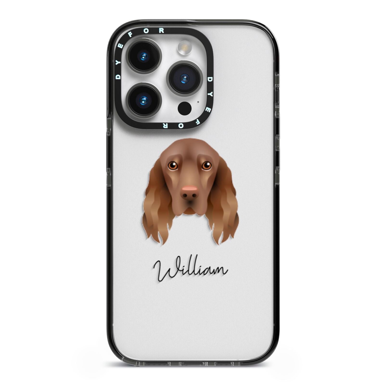 Field Spaniel Personalised iPhone 14 Pro Black Impact Case on Silver phone