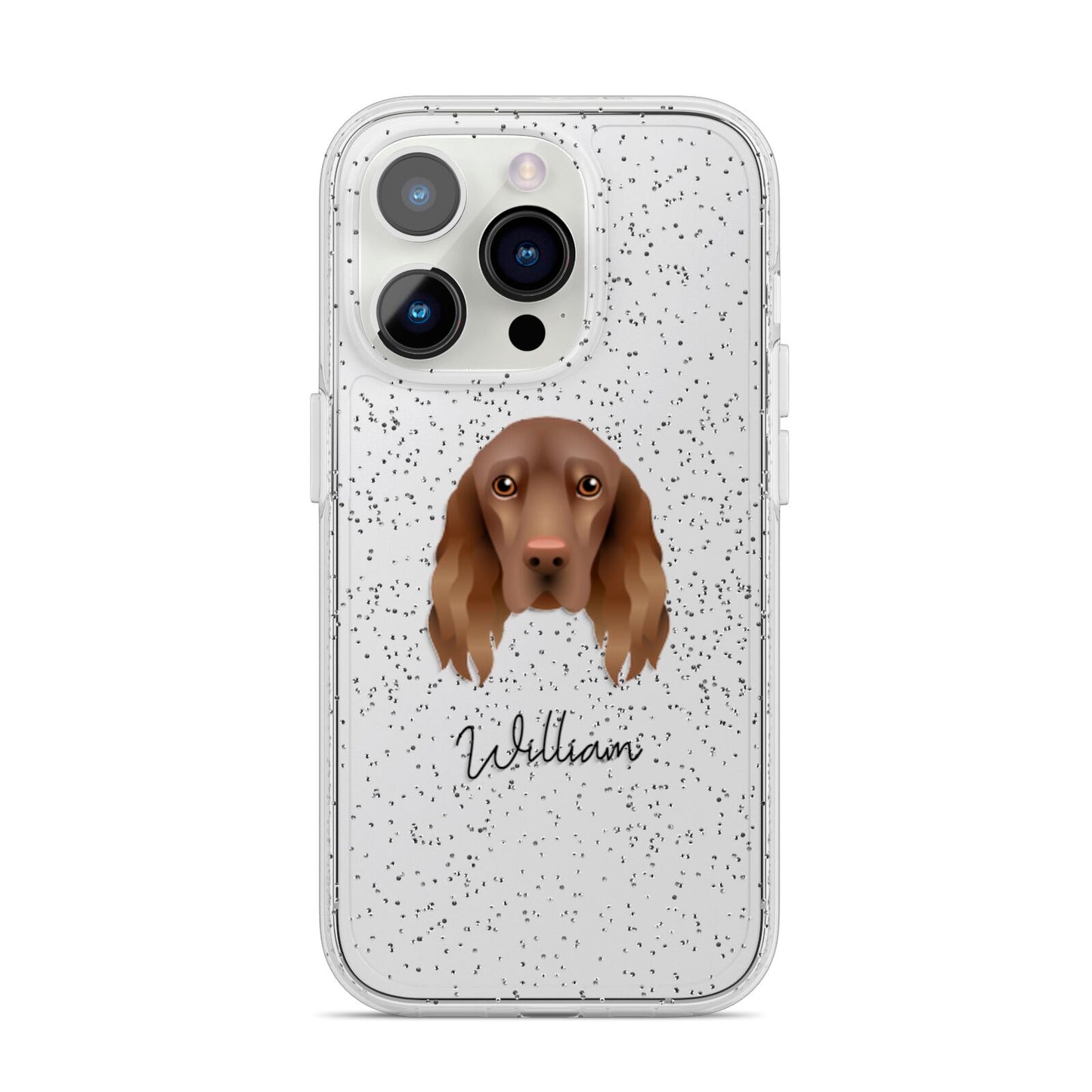 Field Spaniel Personalised iPhone 14 Pro Glitter Tough Case Silver