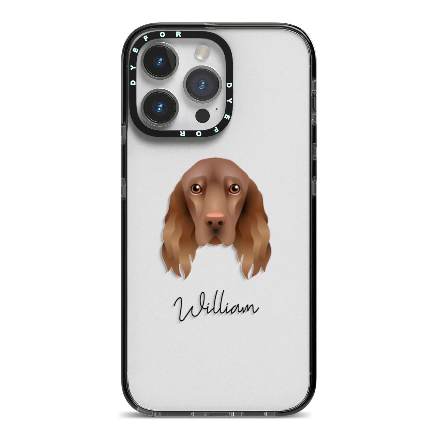 Field Spaniel Personalised iPhone 14 Pro Max Black Impact Case on Silver phone