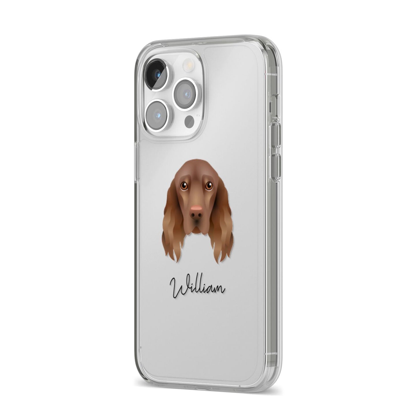 Field Spaniel Personalised iPhone 14 Pro Max Clear Tough Case Silver Angled Image