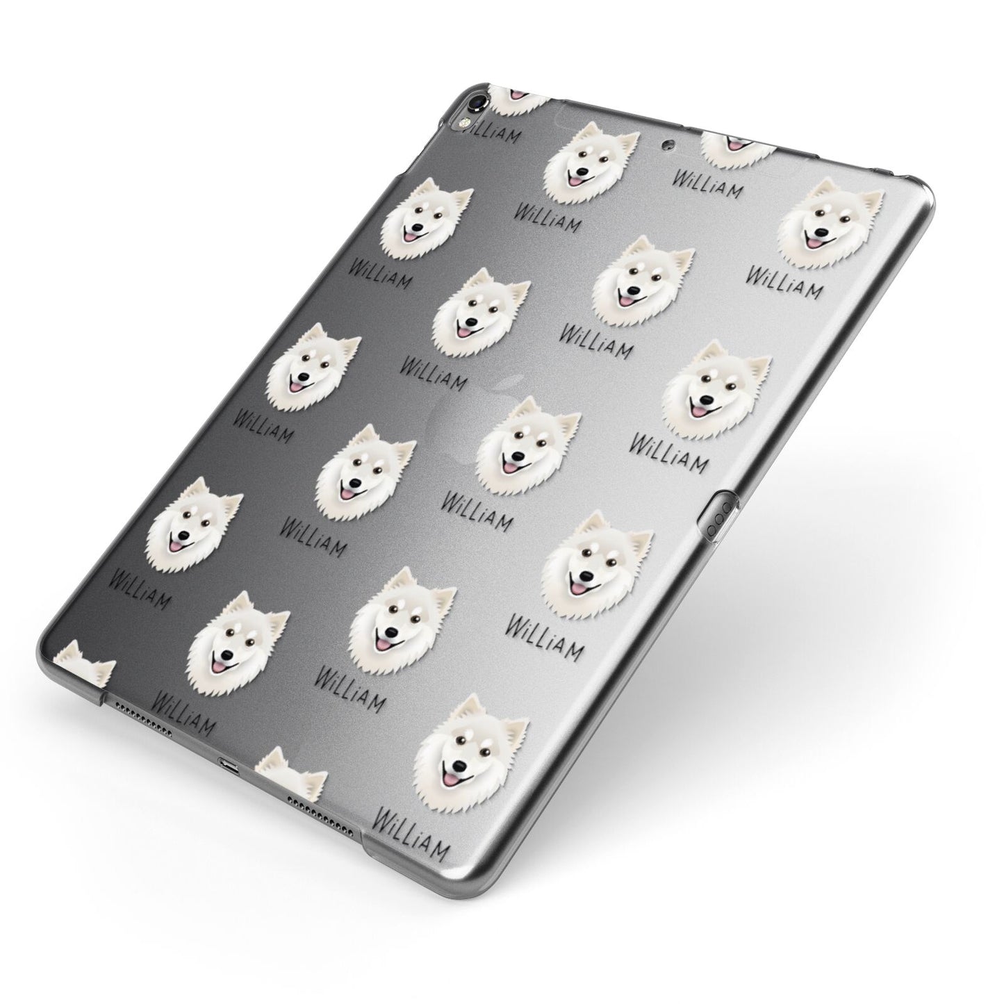 Finnish Lapphund Icon with Name Apple iPad Case on Grey iPad Side View