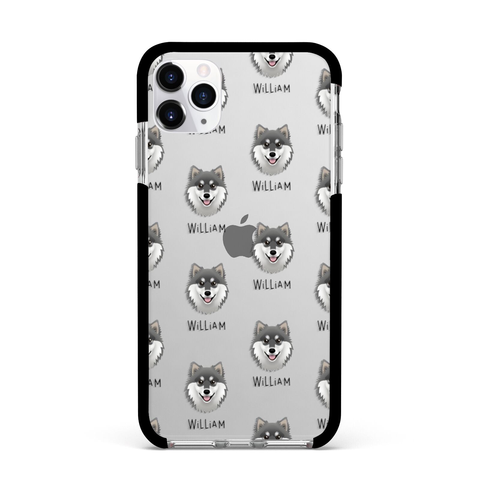 Finnish Lapphund Icon with Name Apple iPhone 11 Pro Max in Silver with Black Impact Case