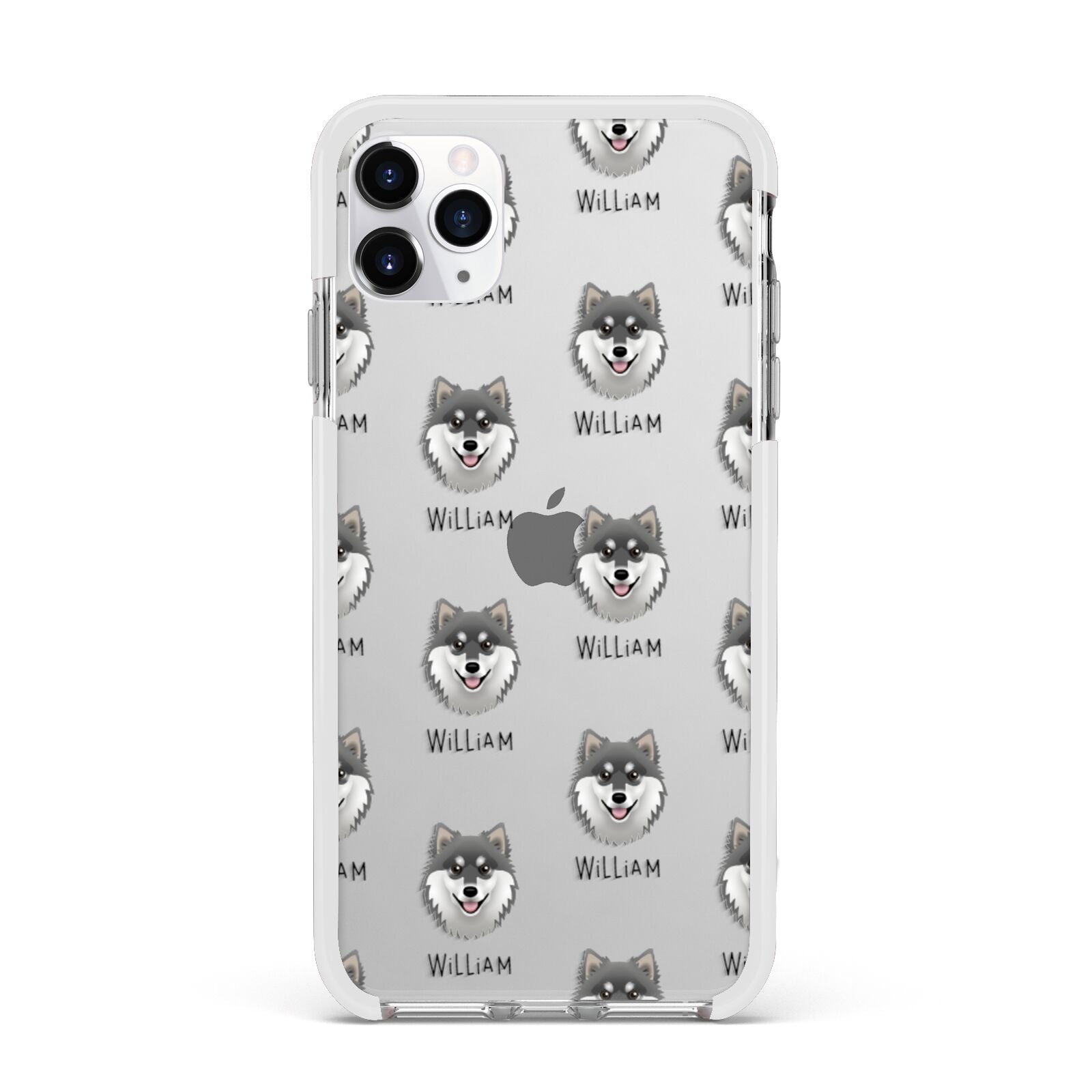 Finnish Lapphund Icon with Name Apple iPhone 11 Pro Max in Silver with White Impact Case