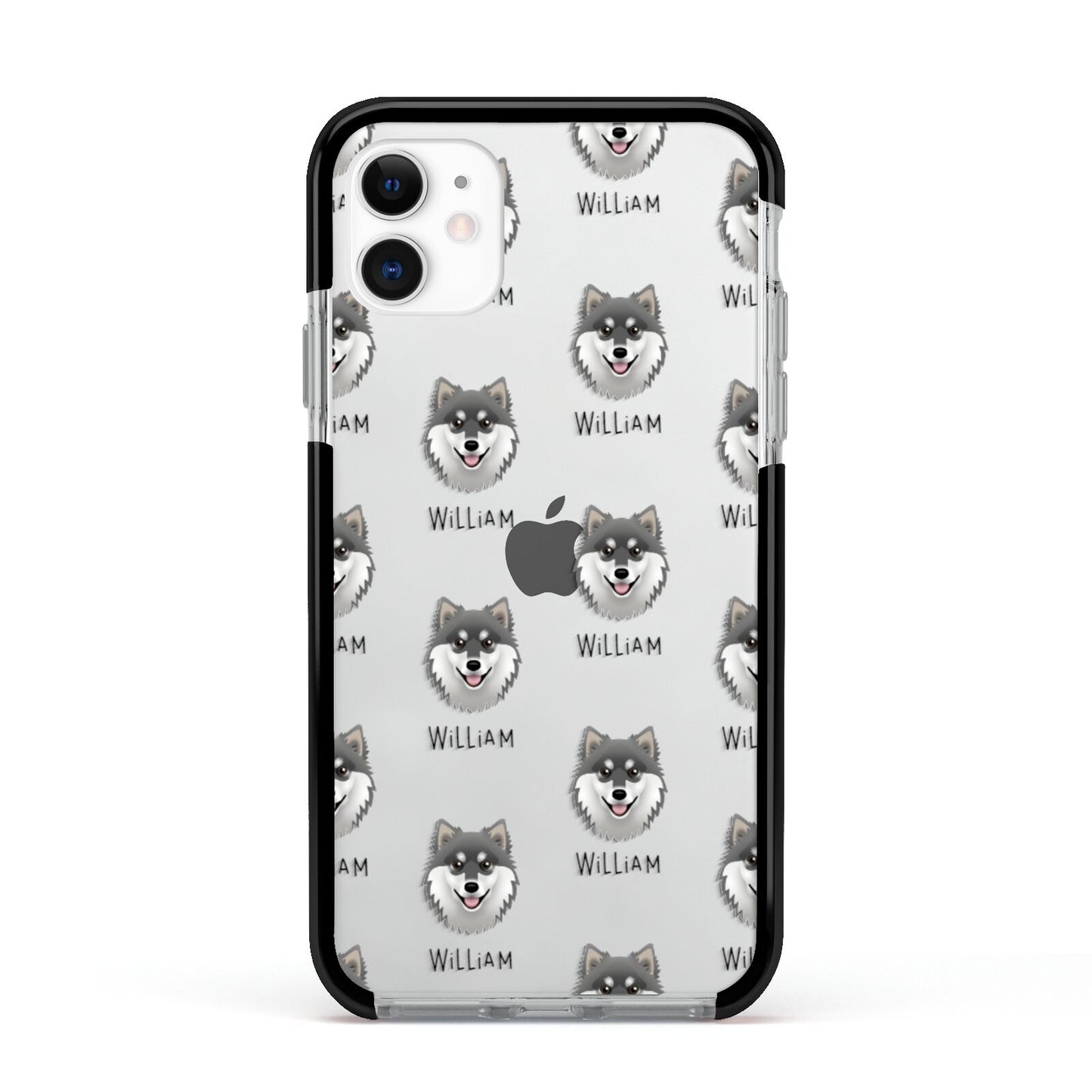 Finnish Lapphund Icon with Name Apple iPhone 11 in White with Black Impact Case
