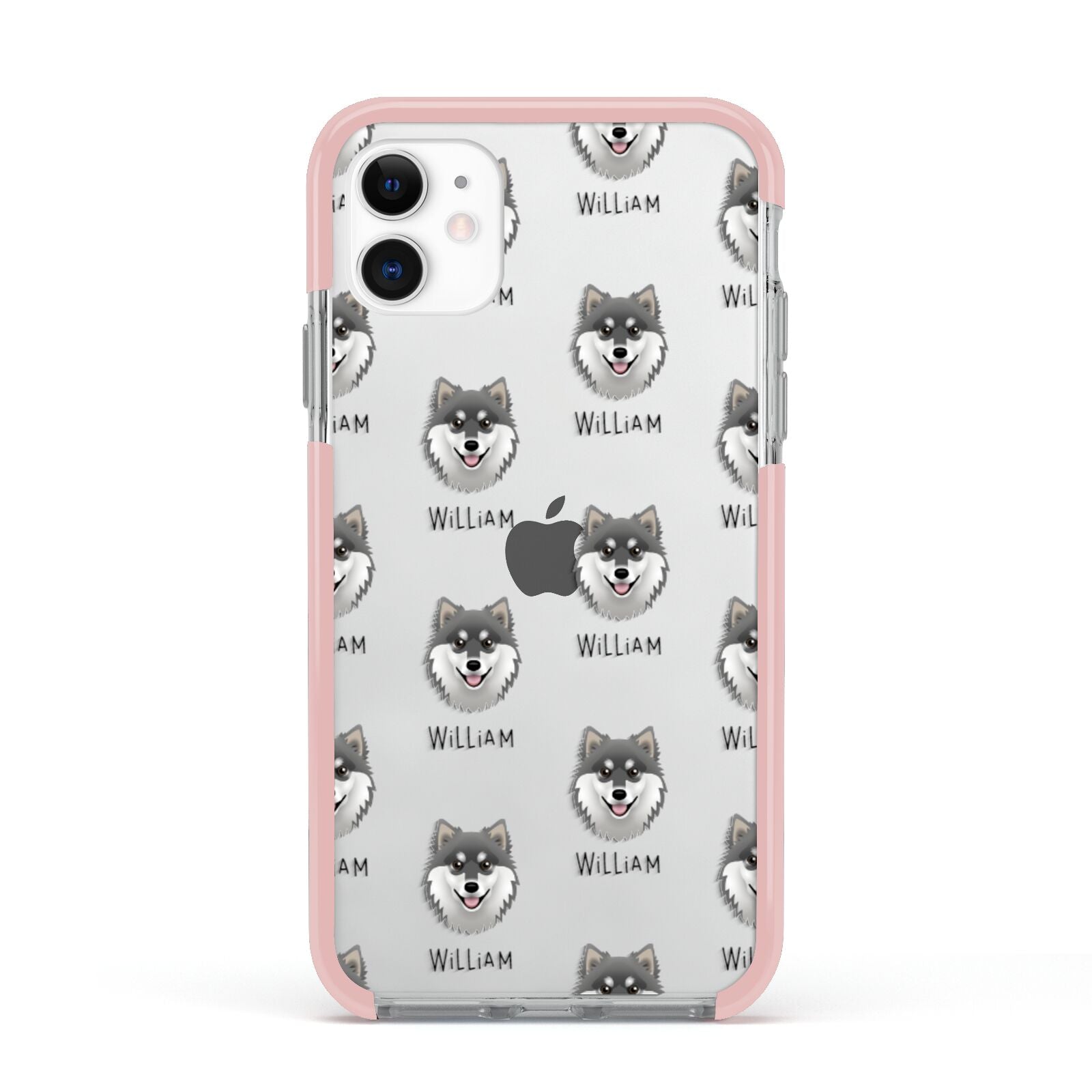 Finnish Lapphund Icon with Name Apple iPhone 11 in White with Pink Impact Case