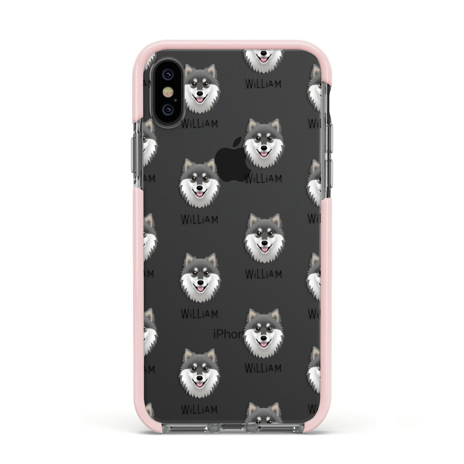 Finnish Lapphund Icon with Name Apple iPhone Xs Impact Case Pink Edge on Black Phone