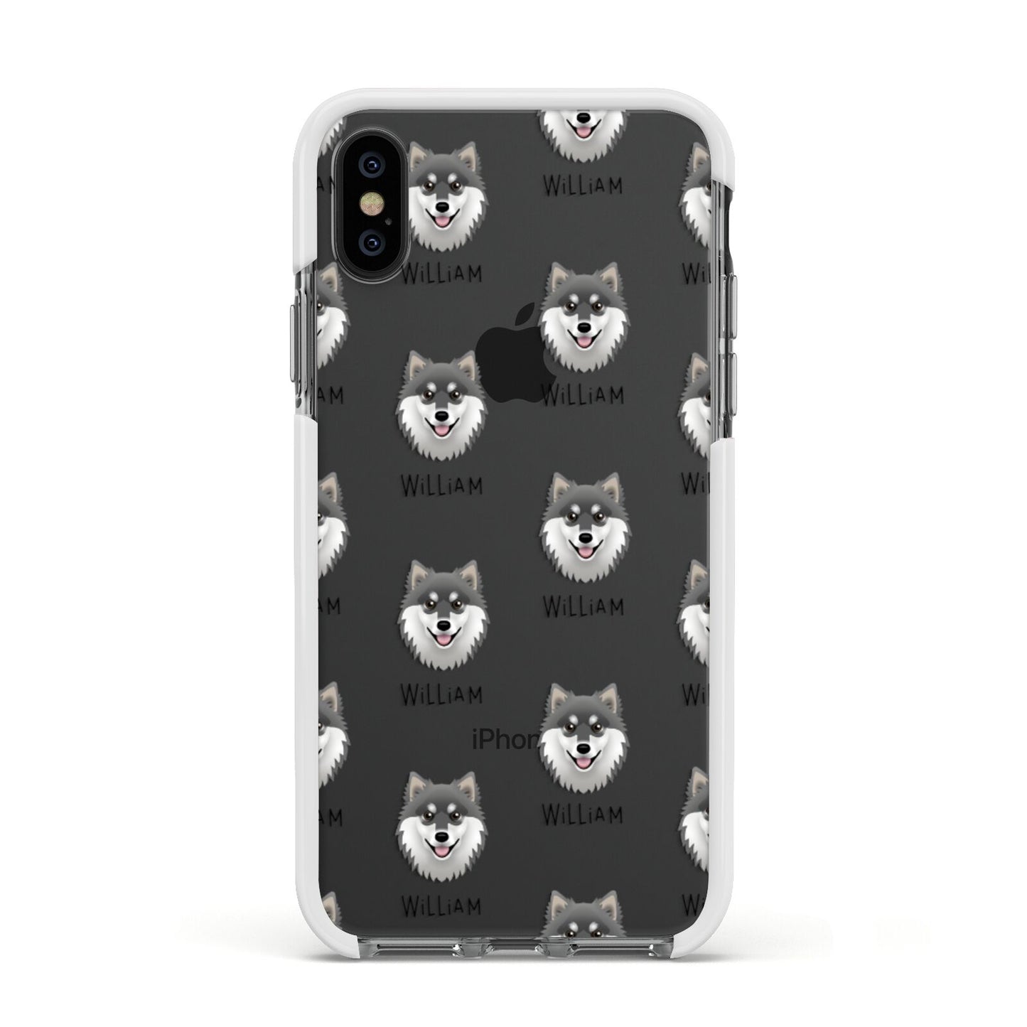 Finnish Lapphund Icon with Name Apple iPhone Xs Impact Case White Edge on Black Phone