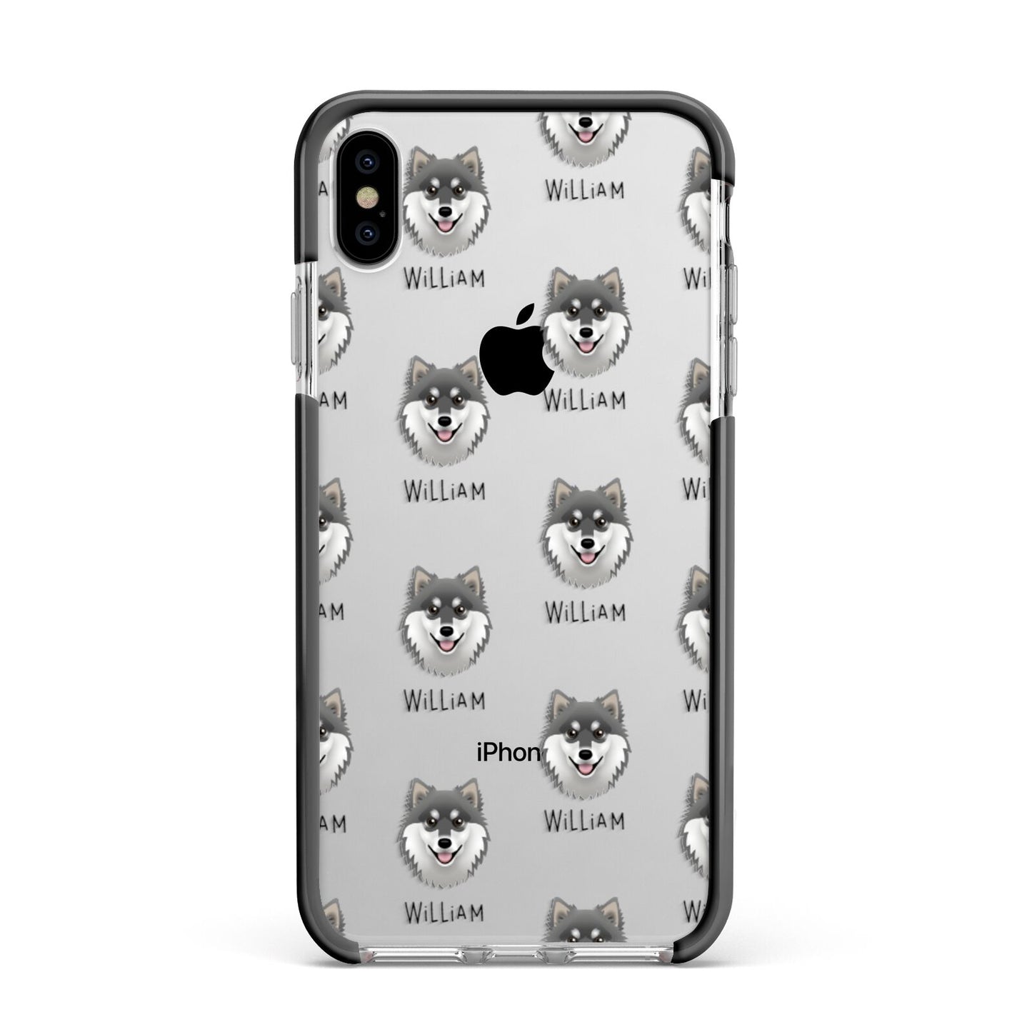 Finnish Lapphund Icon with Name Apple iPhone Xs Max Impact Case Black Edge on Silver Phone