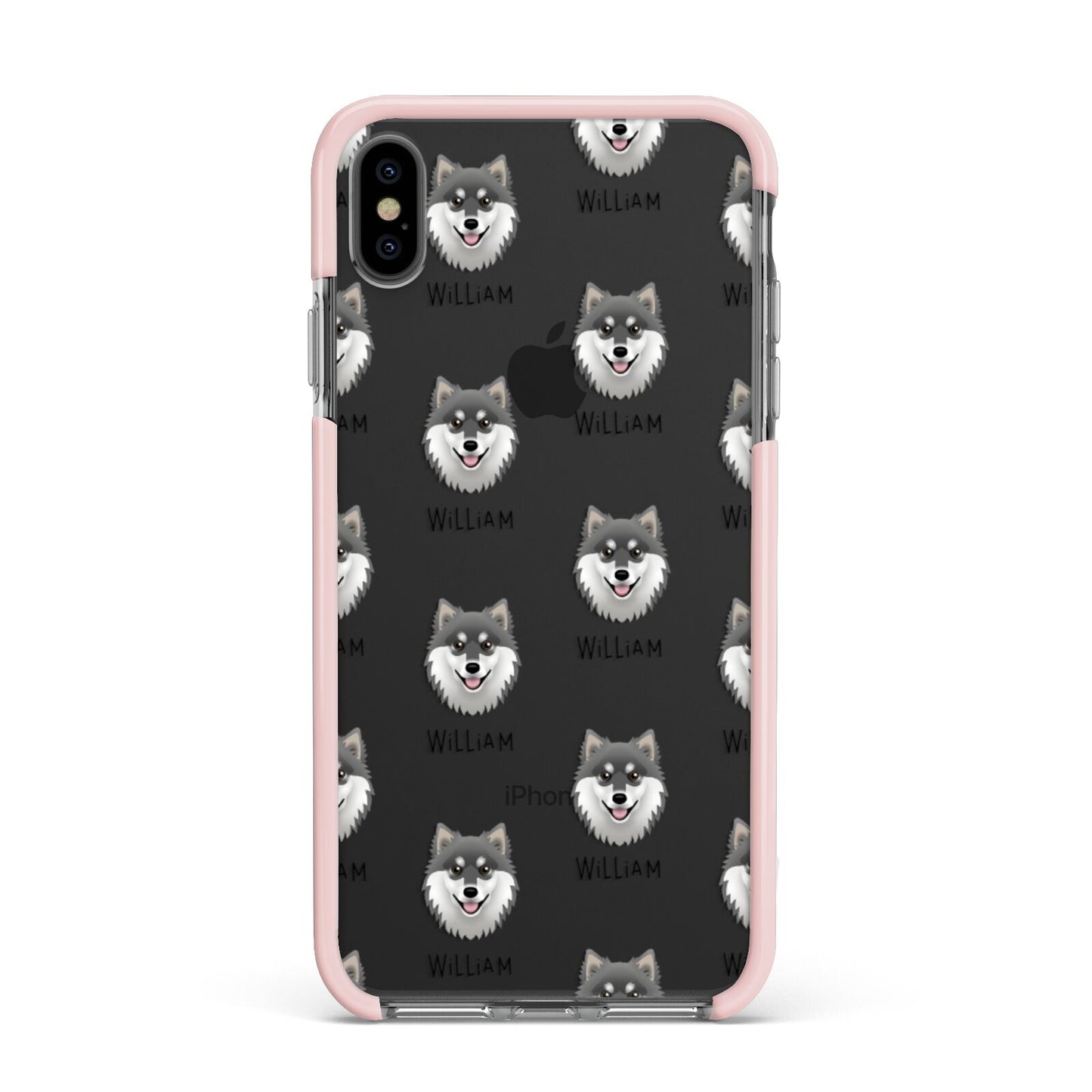 Finnish Lapphund Icon with Name Apple iPhone Xs Max Impact Case Pink Edge on Black Phone