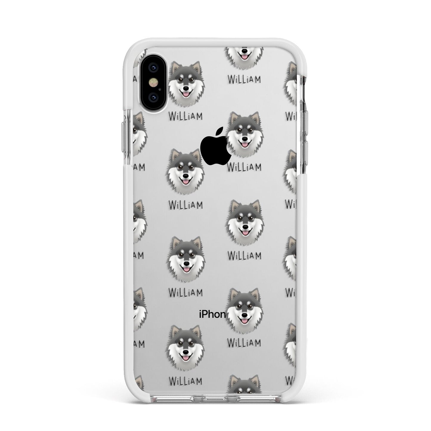 Finnish Lapphund Icon with Name Apple iPhone Xs Max Impact Case White Edge on Silver Phone