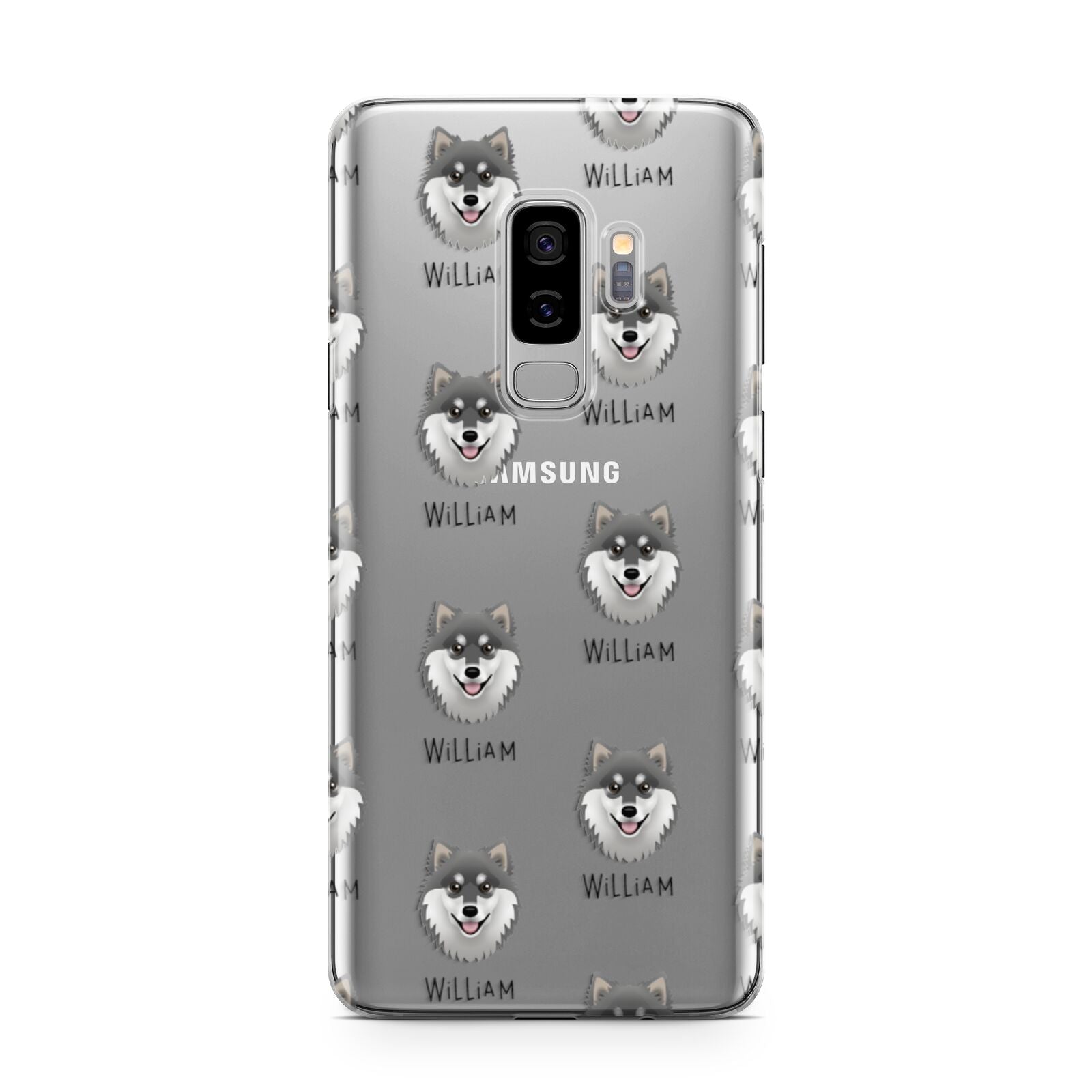Finnish Lapphund Icon with Name Samsung Galaxy S9 Plus Case on Silver phone