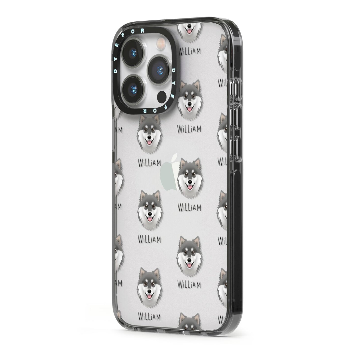 Finnish Lapphund Icon with Name iPhone 13 Pro Black Impact Case Side Angle on Silver phone