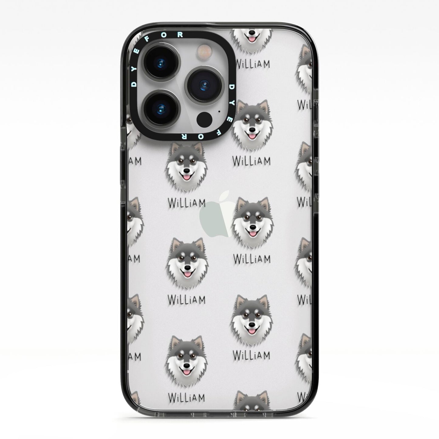 Finnish Lapphund Icon with Name iPhone 13 Pro Black Impact Case on Silver phone