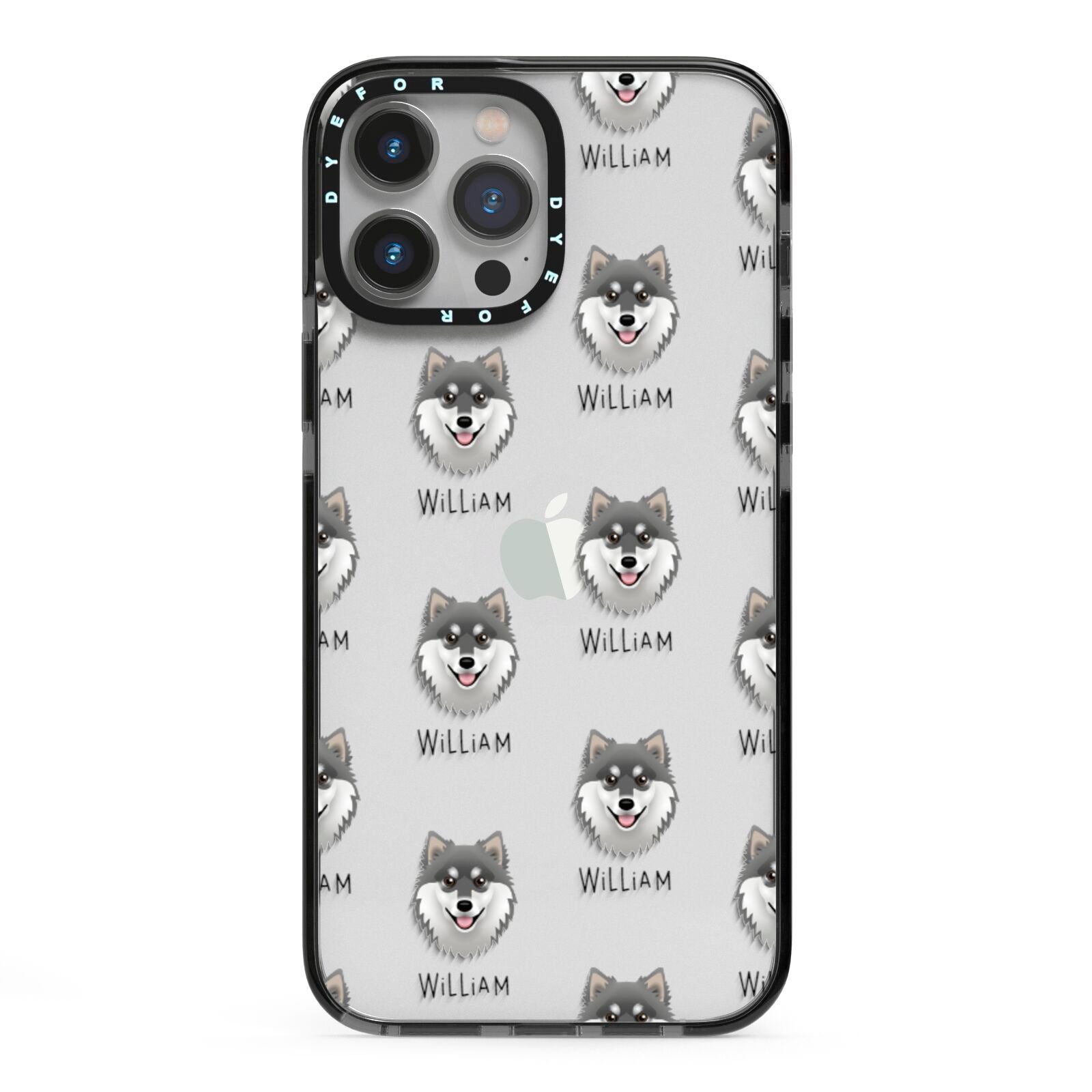 Finnish Lapphund Icon with Name iPhone 13 Pro Max Black Impact Case on Silver phone