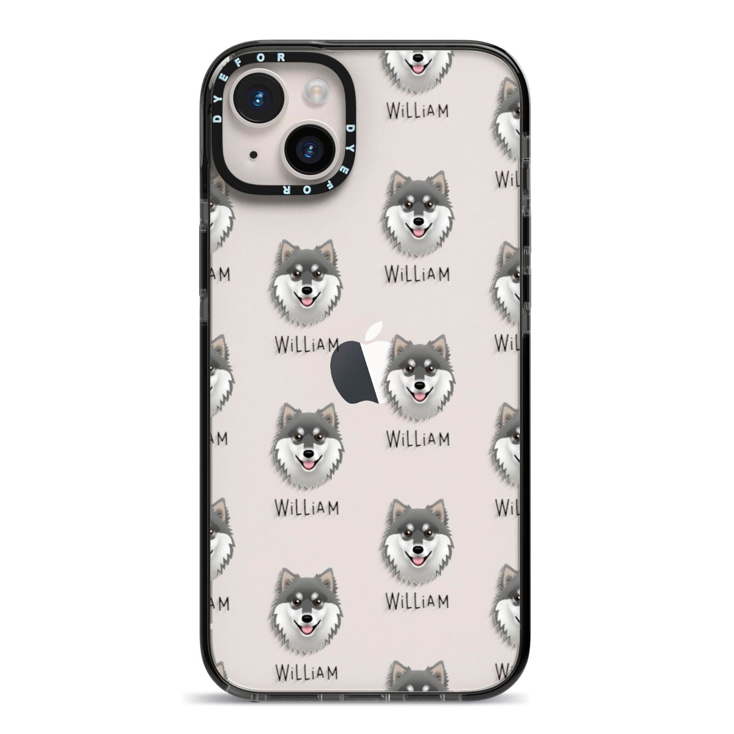 Finnish Lapphund Icon with Name iPhone 14 Plus Black Impact Case on Silver phone
