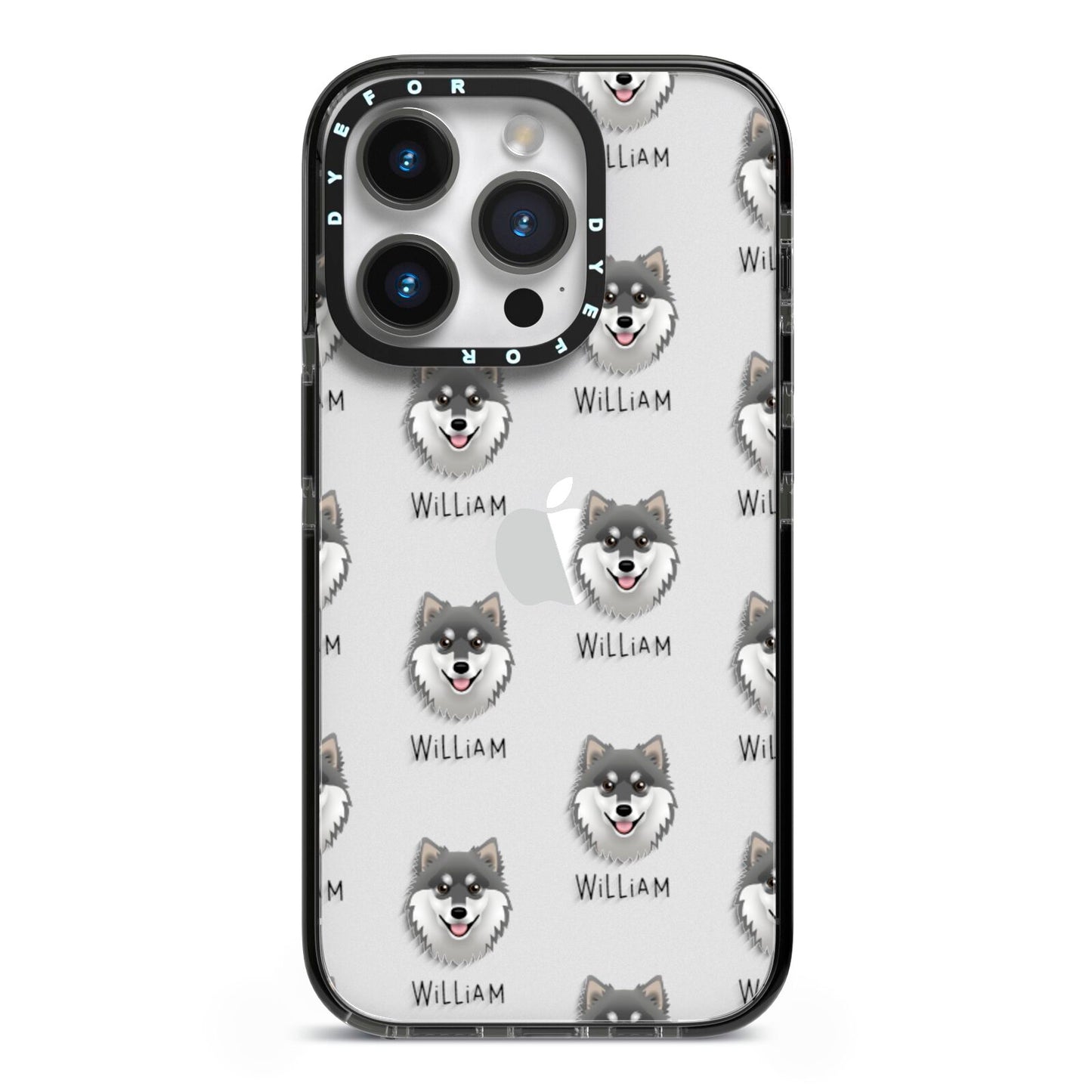 Finnish Lapphund Icon with Name iPhone 14 Pro Black Impact Case on Silver phone