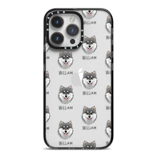 Finnish Lapphund Icon with Name iPhone 14 Pro Max Black Impact Case on Silver phone