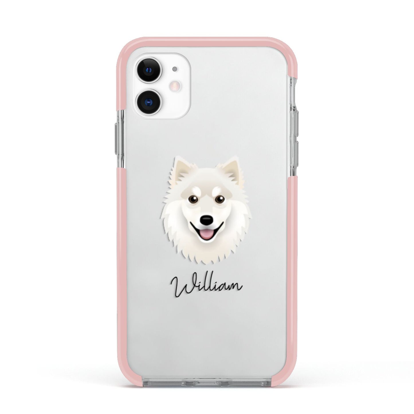 Finnish Lapphund Personalised Apple iPhone 11 in White with Pink Impact Case