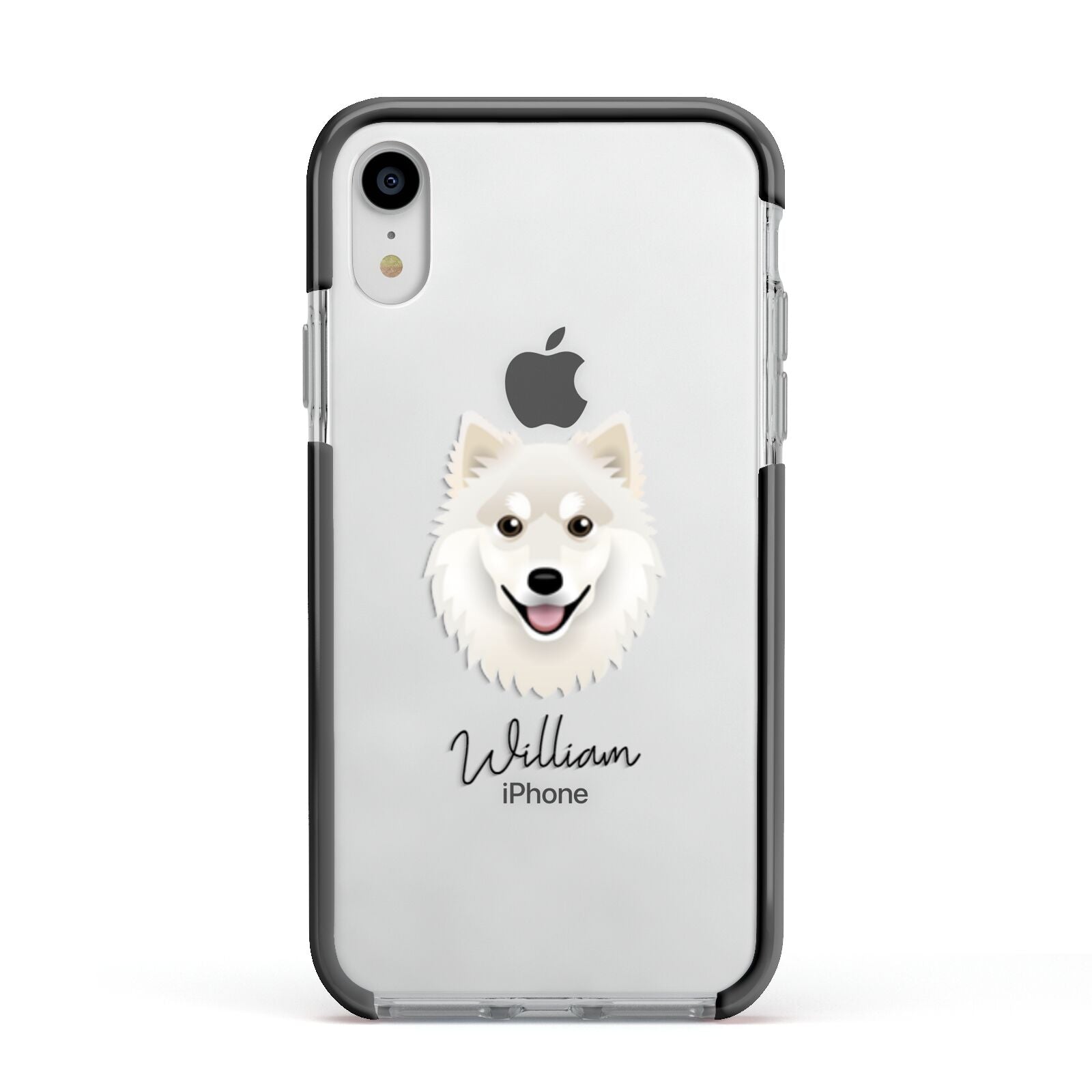 Finnish Lapphund Personalised Apple iPhone XR Impact Case Black Edge on Silver Phone