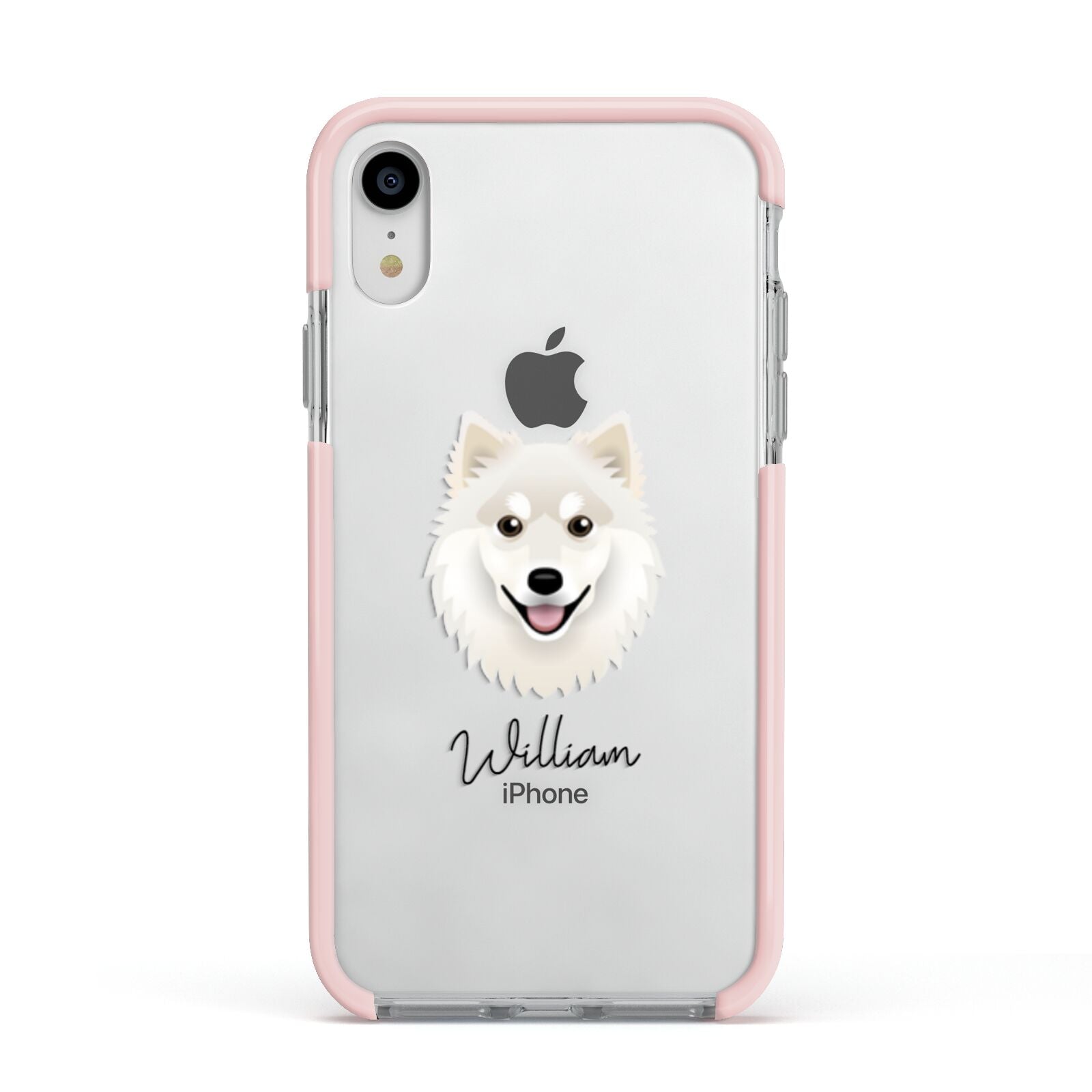 Finnish Lapphund Personalised Apple iPhone XR Impact Case Pink Edge on Silver Phone