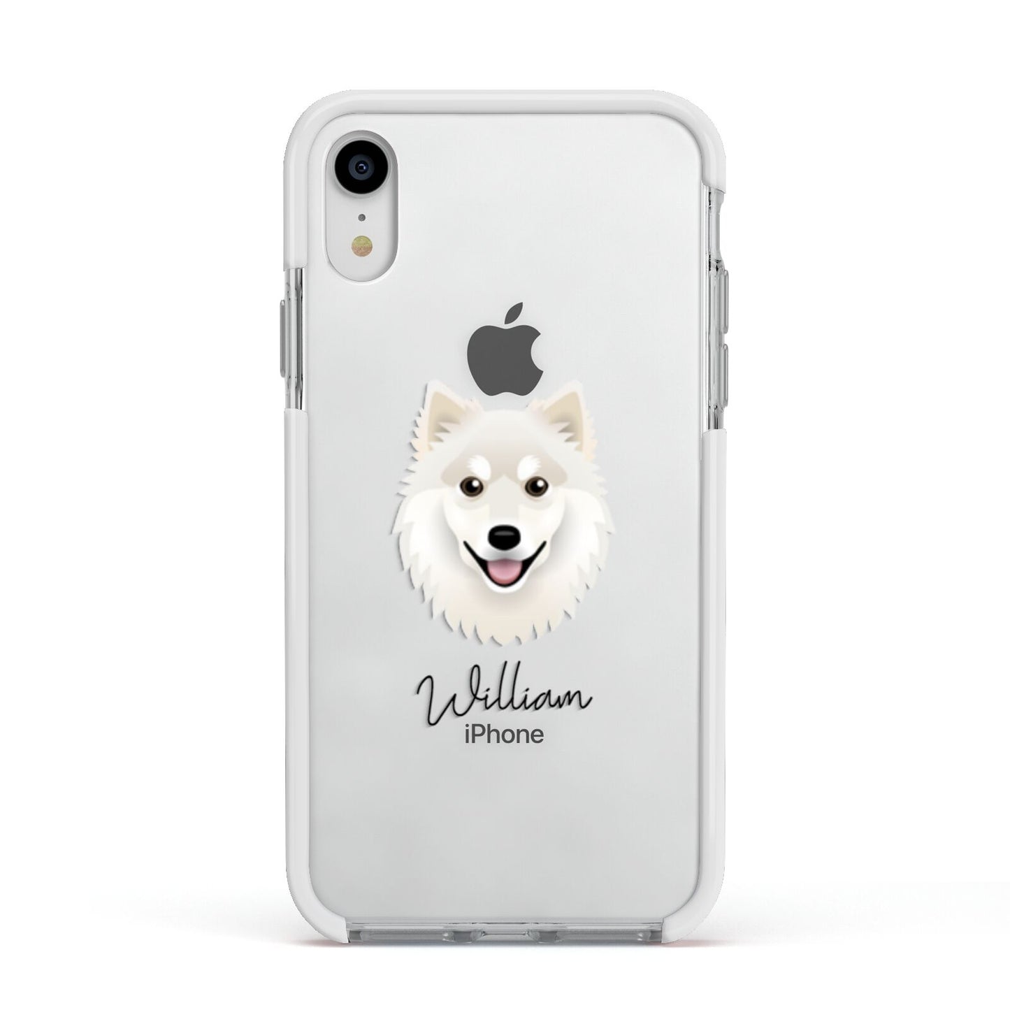 Finnish Lapphund Personalised Apple iPhone XR Impact Case White Edge on Silver Phone