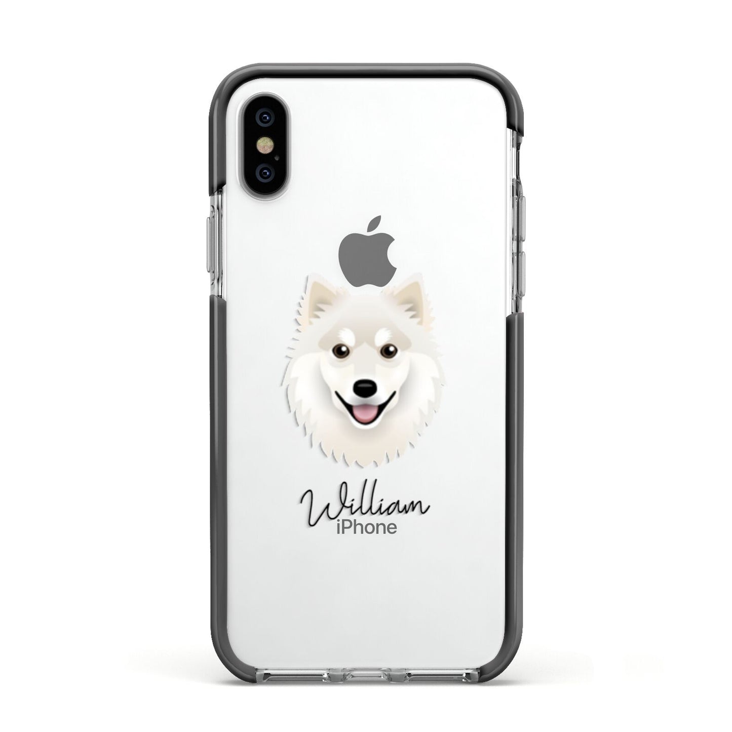 Finnish Lapphund Personalised Apple iPhone Xs Impact Case Black Edge on Silver Phone