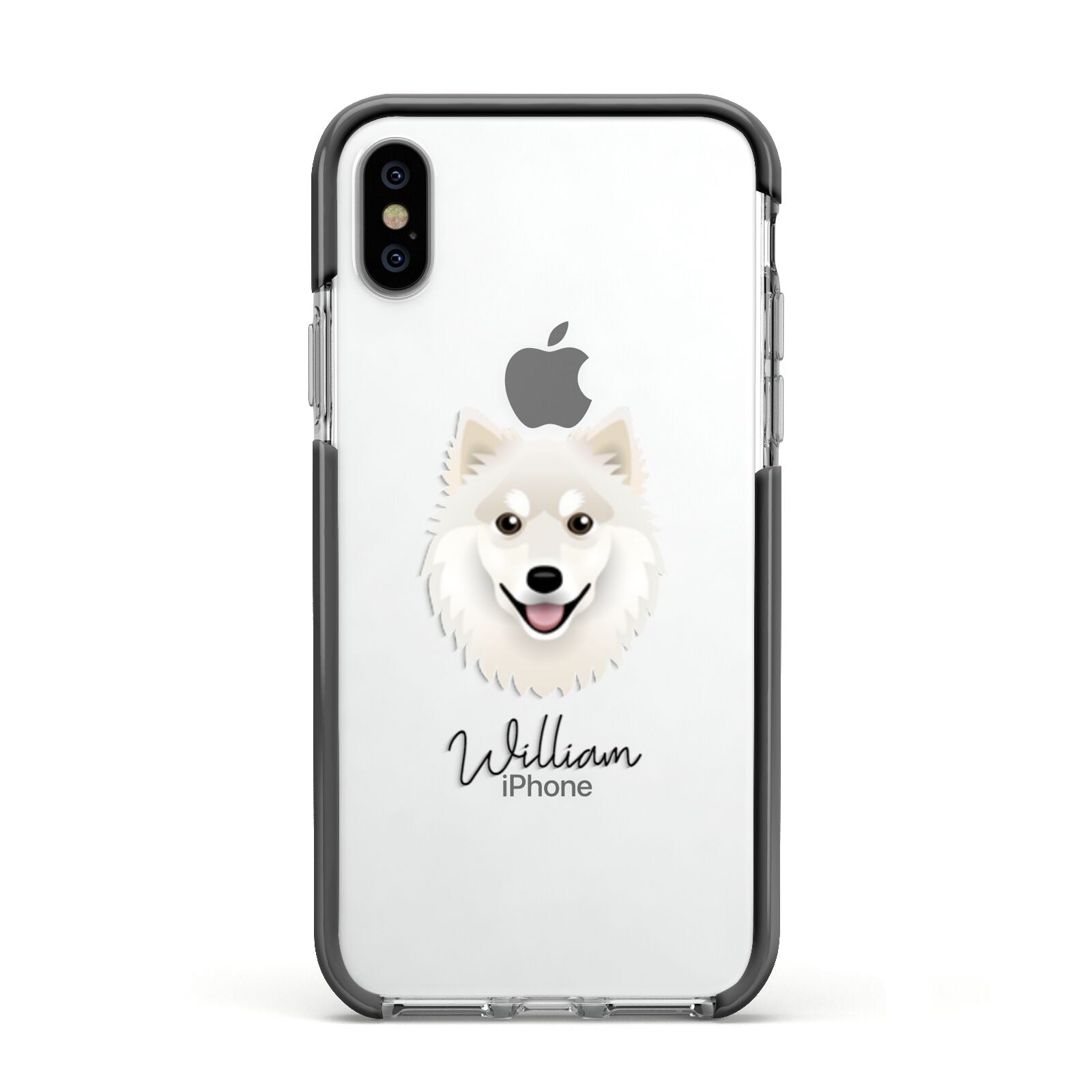 Finnish Lapphund Personalised Apple iPhone Xs Impact Case Black Edge on Silver Phone