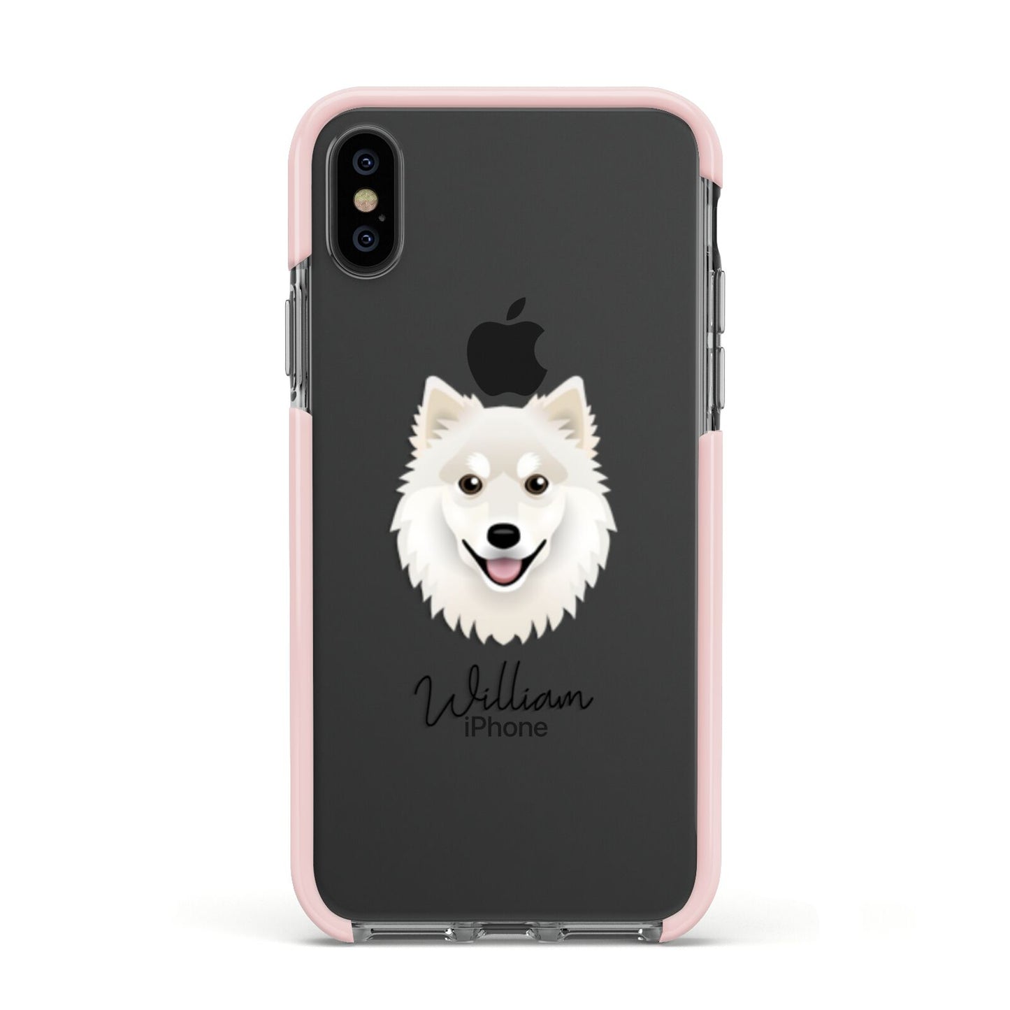 Finnish Lapphund Personalised Apple iPhone Xs Impact Case Pink Edge on Black Phone