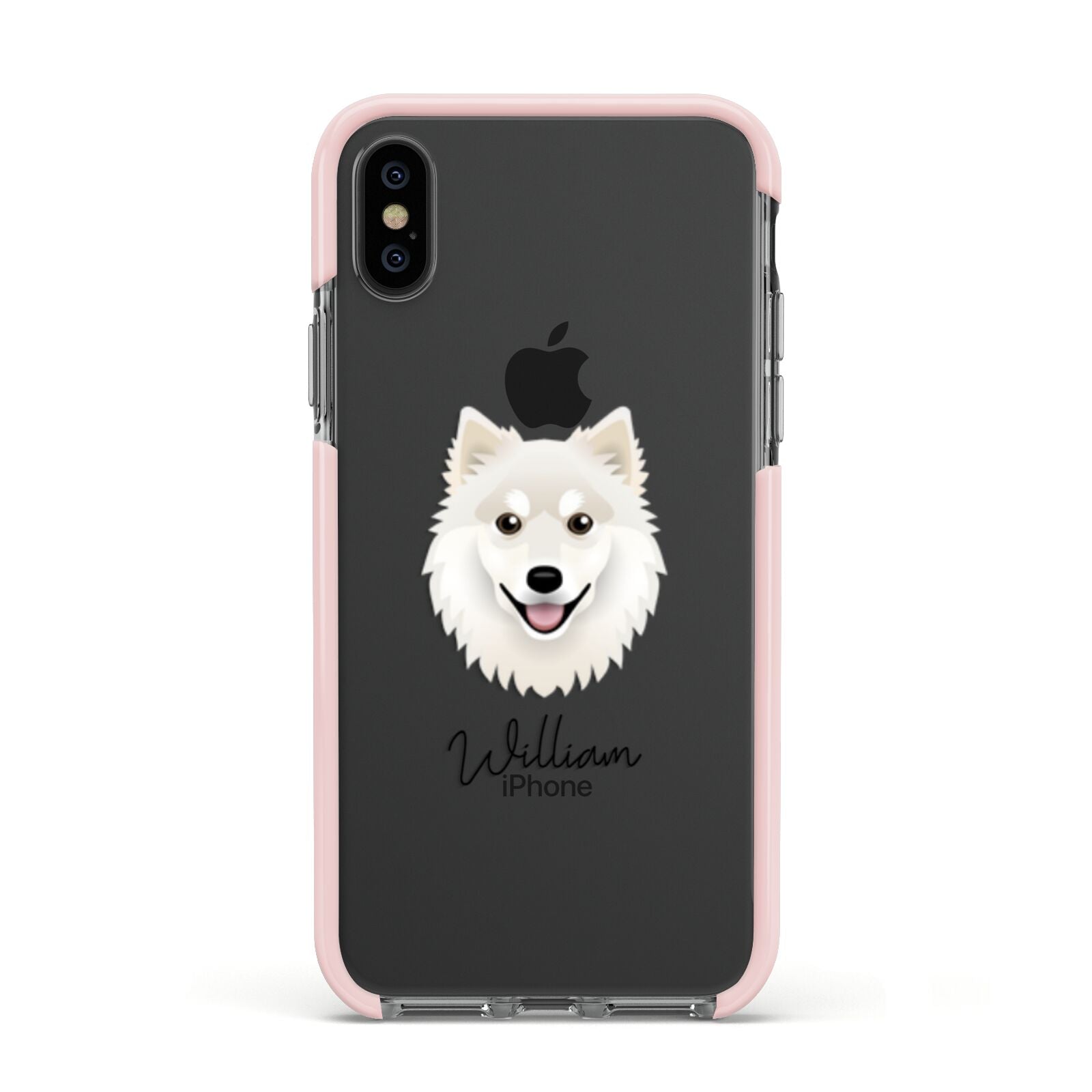 Finnish Lapphund Personalised Apple iPhone Xs Impact Case Pink Edge on Black Phone